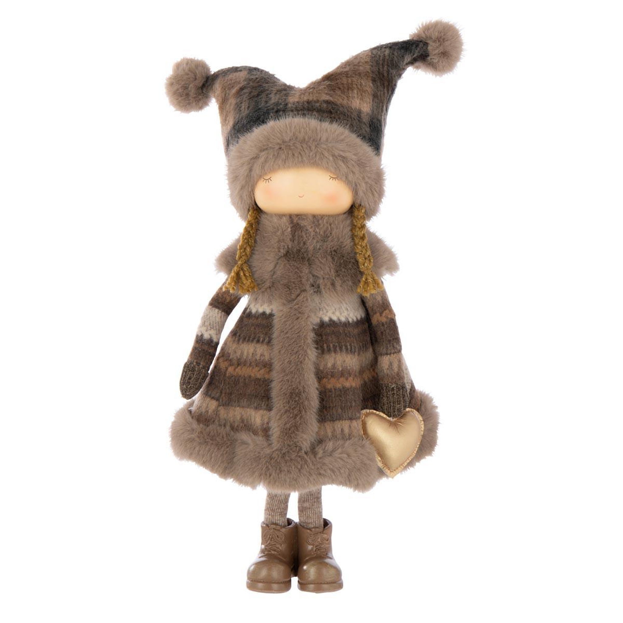 J-LINE Statue fille en tissu  cœur  48cm multicolore