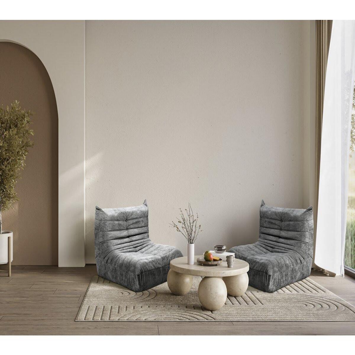 Habitat et Jardin Chauffeuse en tissu texturé  Velasca  - 95 x 100 x 75 cm - Gris