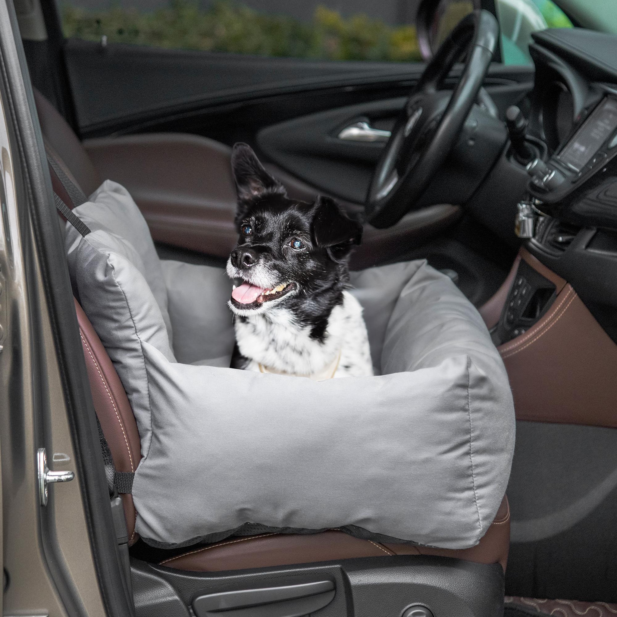Voir la diapositive 2 : PAWHUT Sac de transport pour chien chat - siège auto pour chien chat - housse de siège pour chien chat - déhoussable, sangles ajustables, attache - coton gris