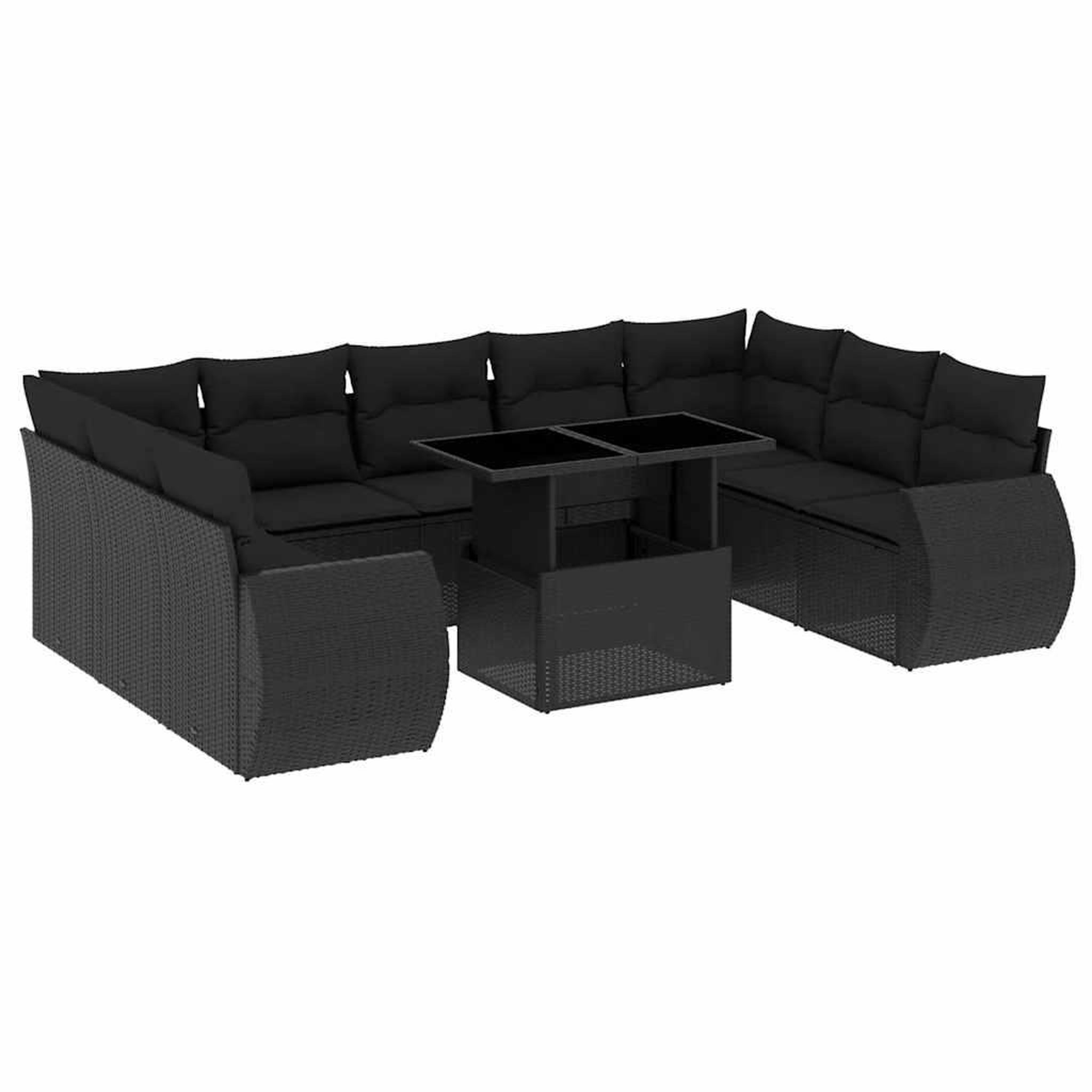 Voir la diapositive 2 : VIDAXL Salon de jardin 10 pcs avec coussins noir resine tressee