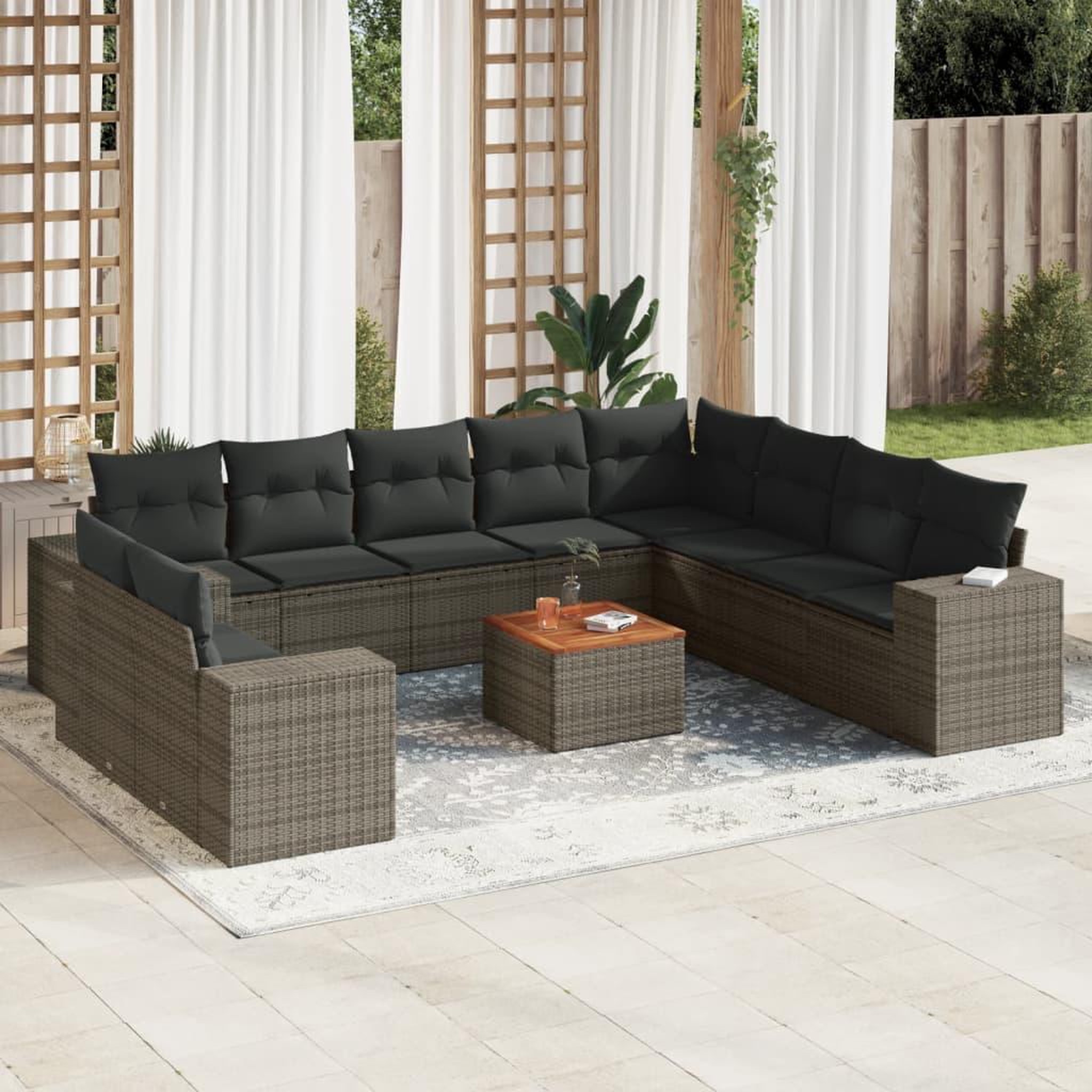 VIDAXL Salon de jardin 11 pcs avec coussins gris resine tressee