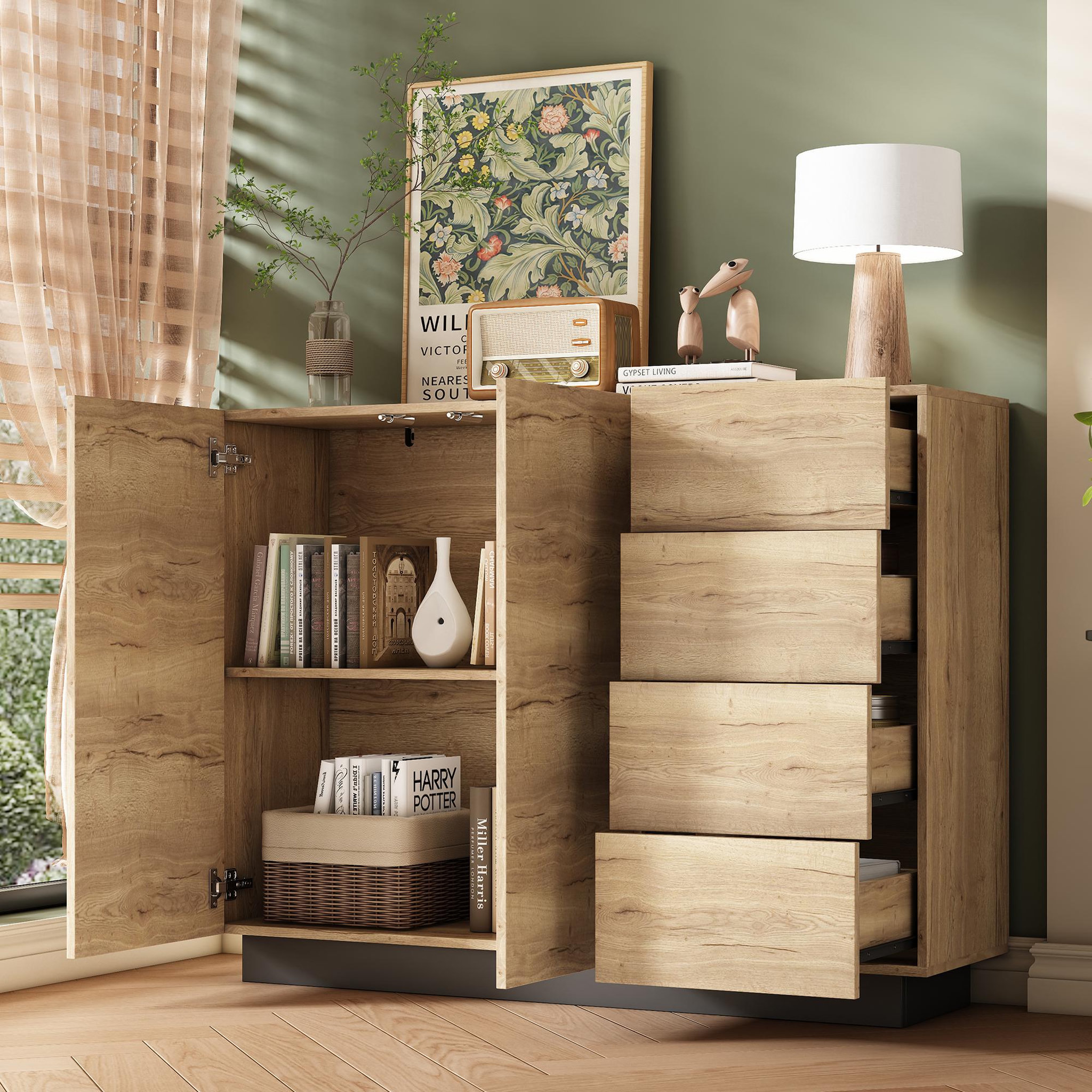 Voir la diapositive 5 : MERAX Buffet 2 porte(s) 4 tiroir(s) - 110 cm naturel panneau de particules