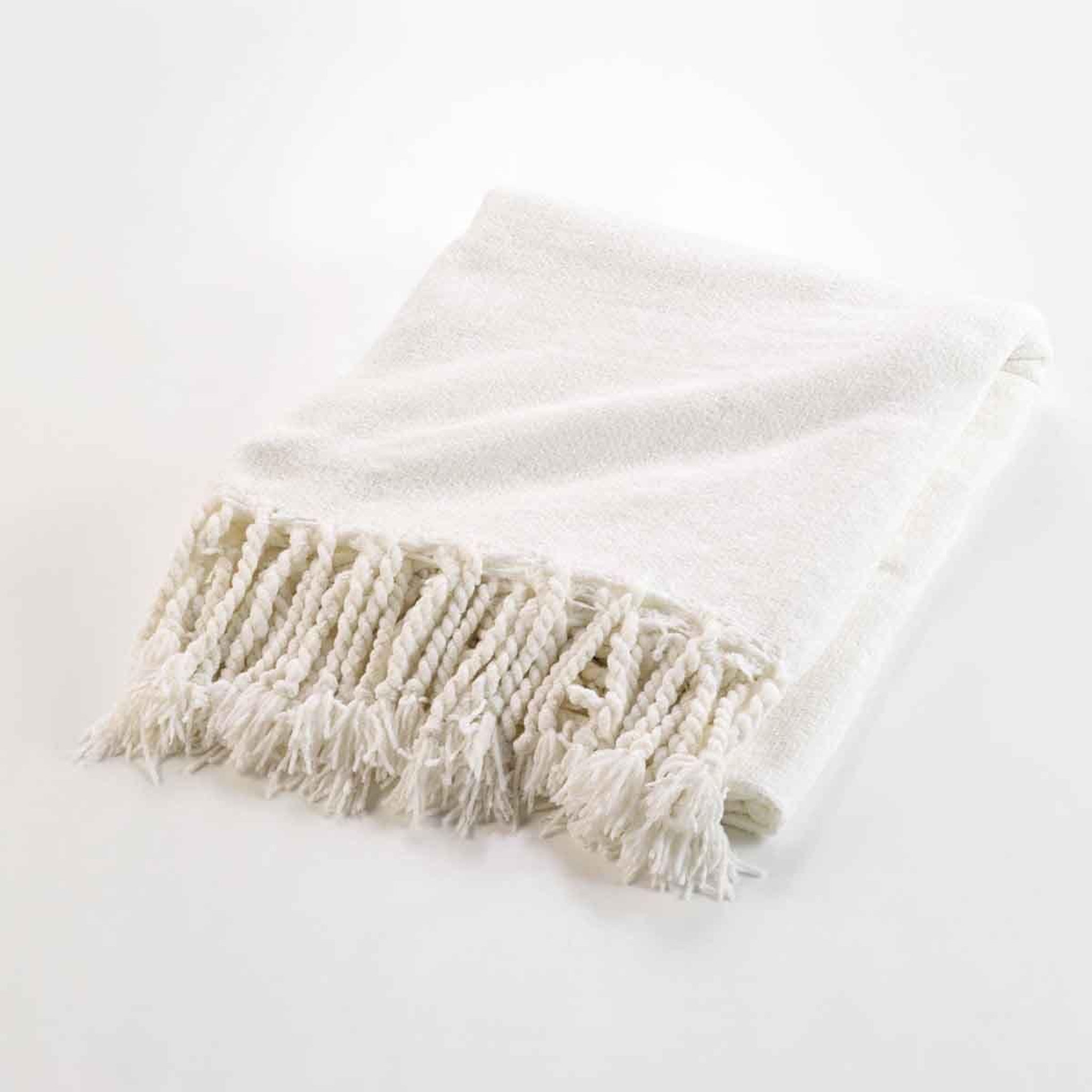 Voir la diapositive 2 : Douceur d'Intérieur Plaid à franges uni  mélissa  125x150cm blanc