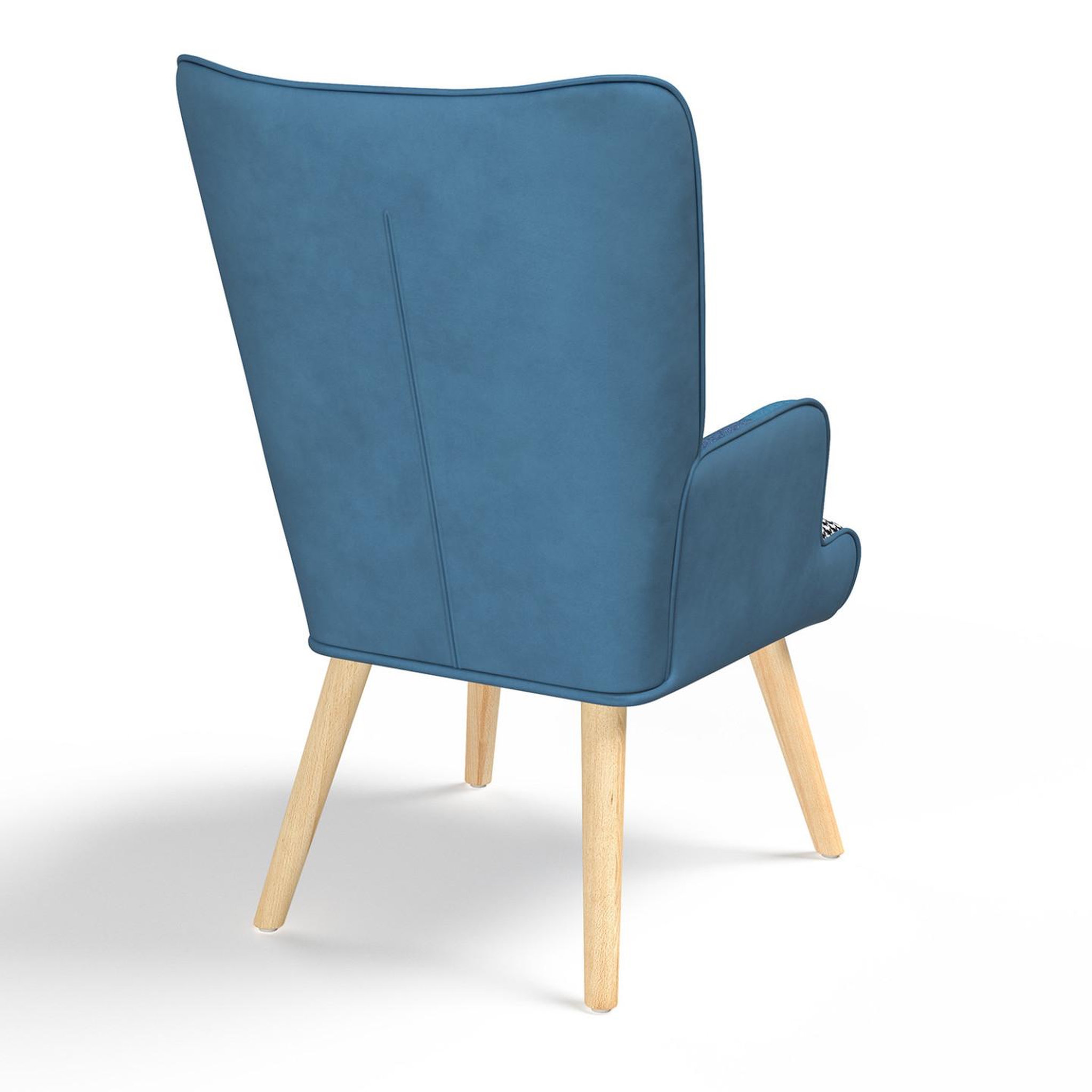 Voir la diapositive 4 : ID MARKET Fauteuil scandinave ivar en tissu patchwork et velours bleu