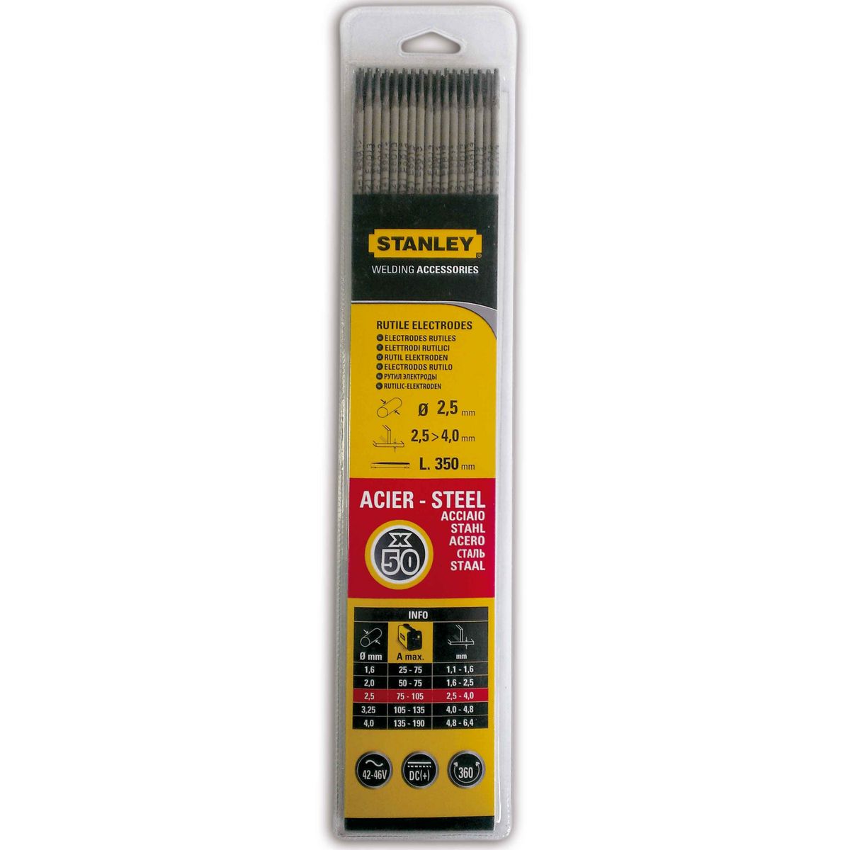 STANLEY Electrodes acier Ø2.5mm x 350 - Lot de 50