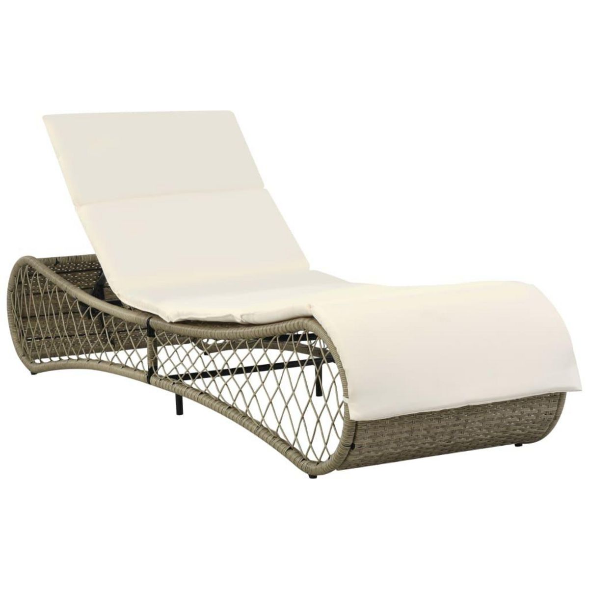 VIDAXL Chaise longue avec coussin Resine tressee Gris