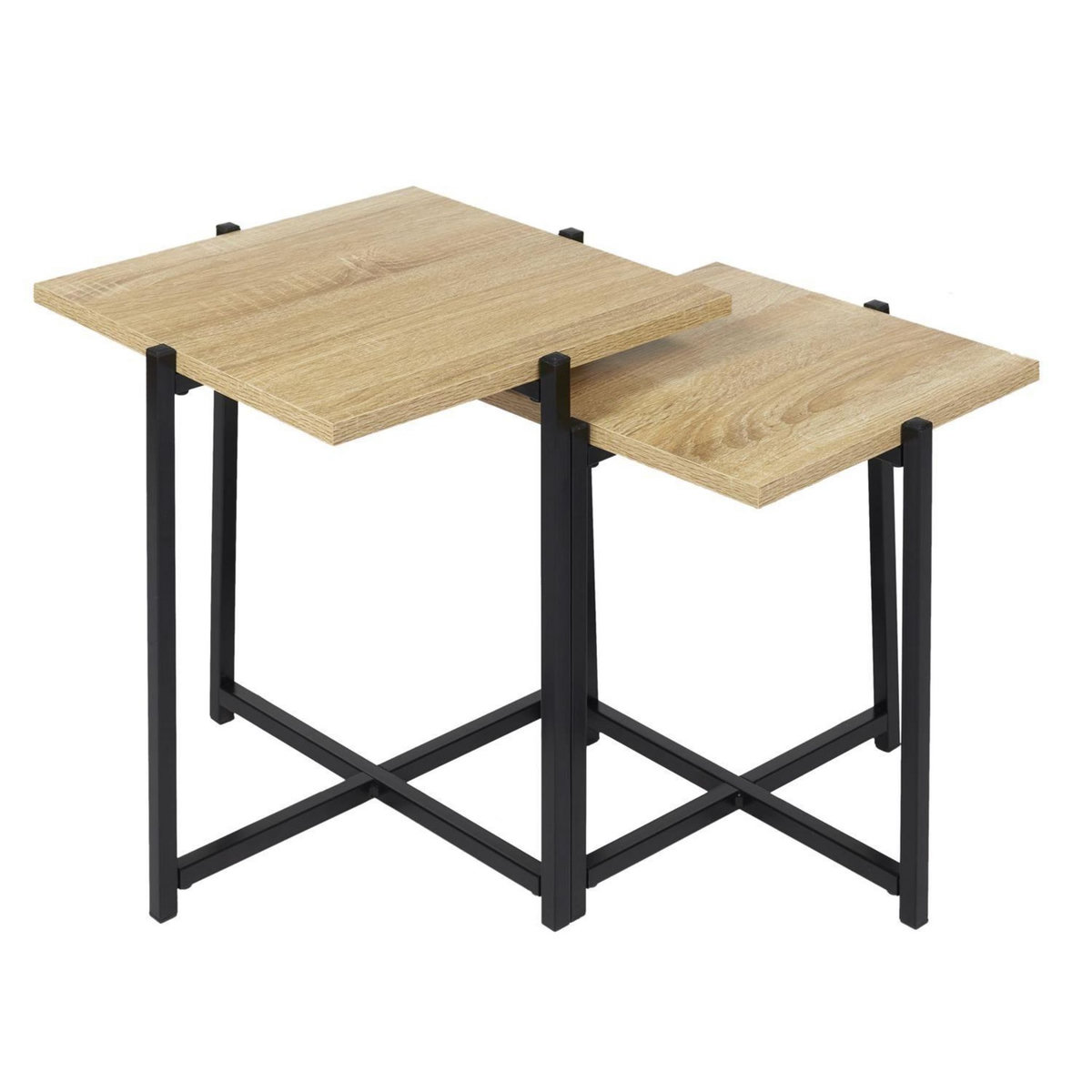 The Home Deco Factory Lot de 2 tables gigognes en bois et métal Kalo - Marron et noir