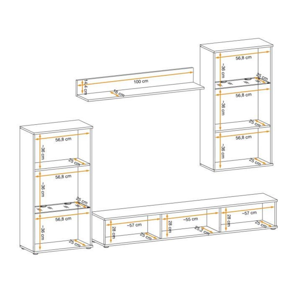 Paris Prix Ensemble Meuble TV Design  Wow  255cm Blanc & Noir