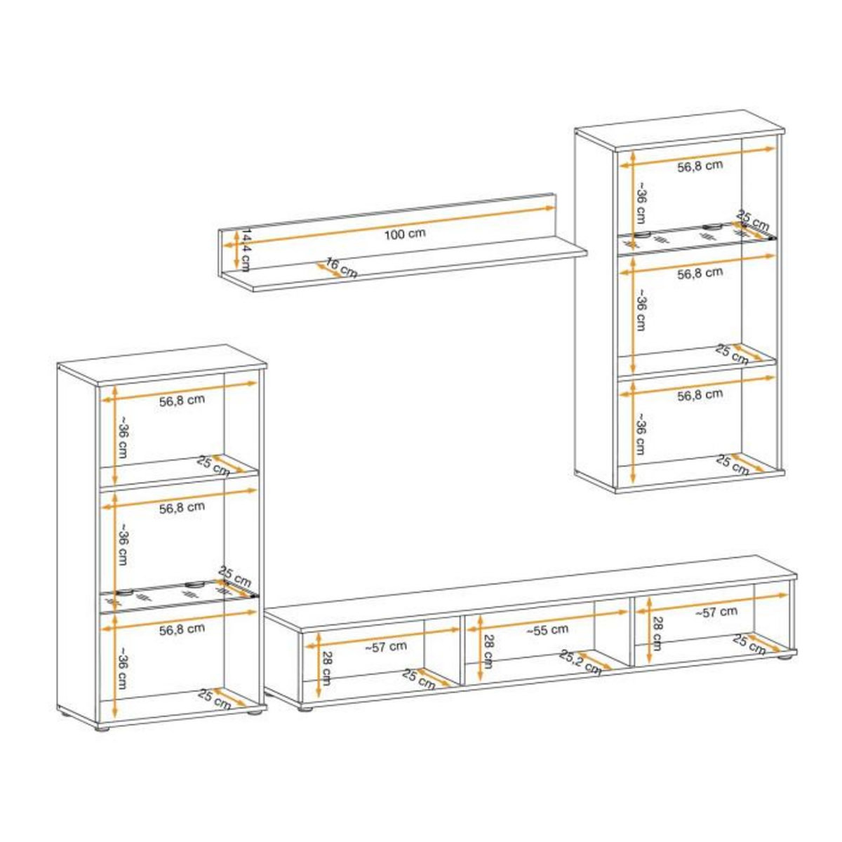 Paris Prix Ensemble Meuble TV Design  Wow  255cm Blanc & Noir