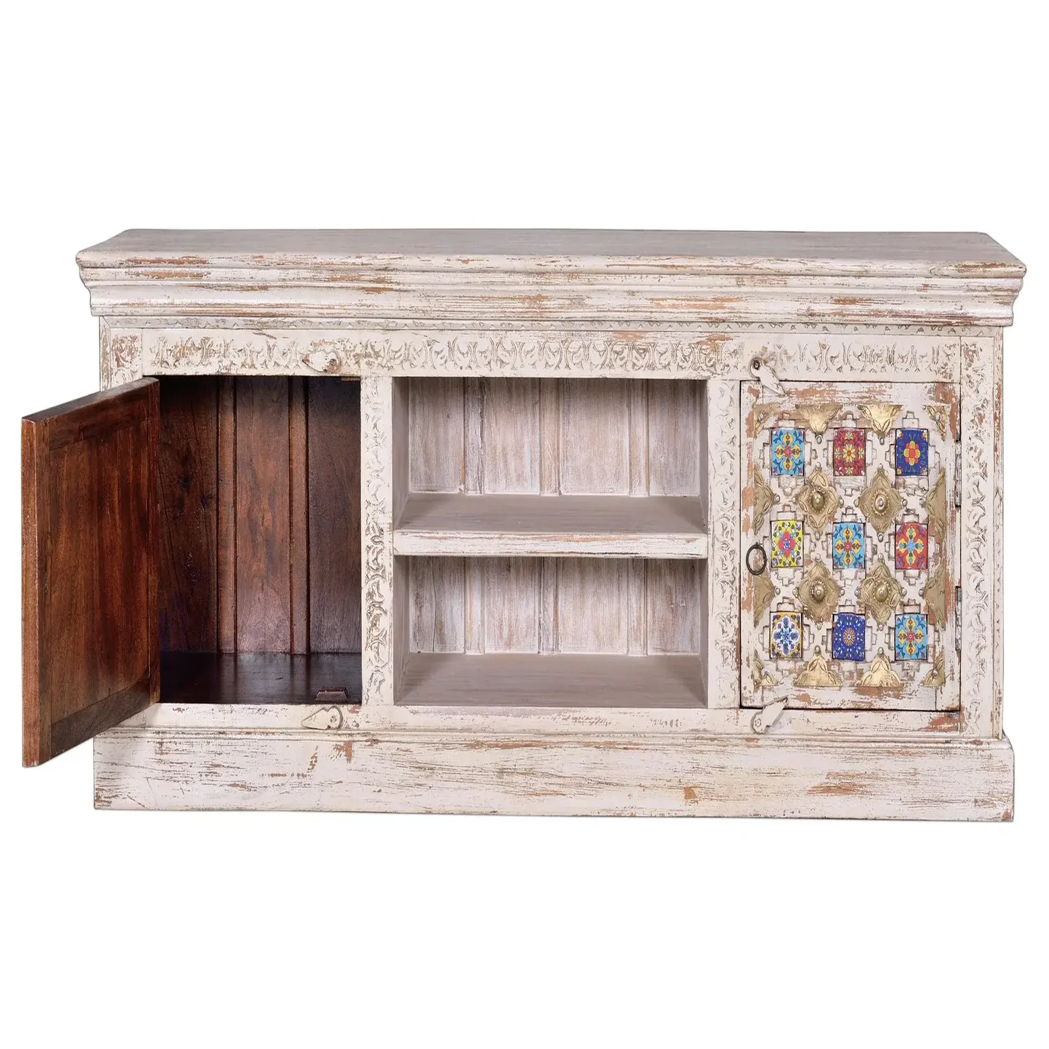 Voir la diapositive 2 : GINER Y COLOMER SL Meuble tv en bois de manguier 150 cm style méditerranéen moderne