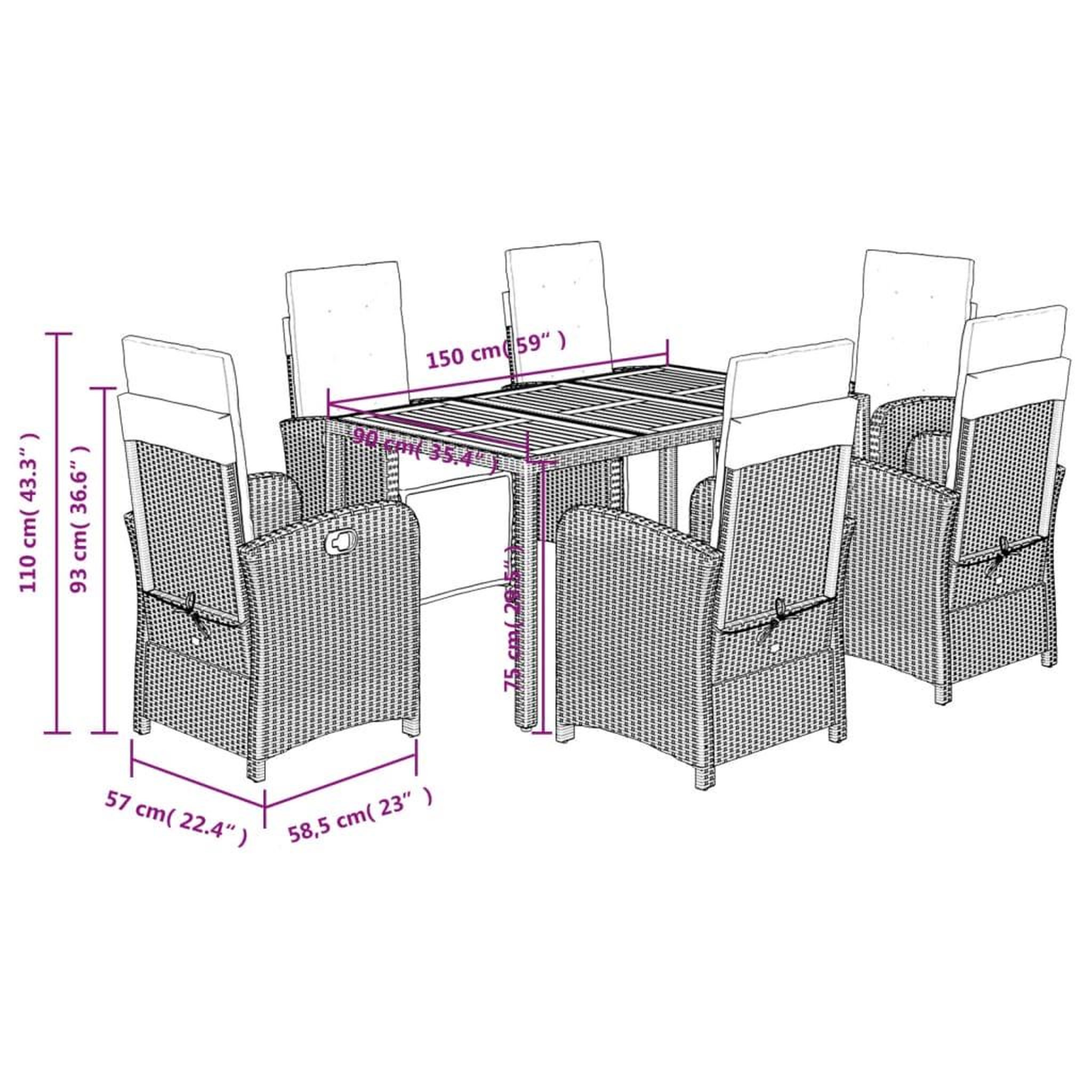 Voir la diapositive 6 : VIDAXL Ensemble a manger de jardin et coussins 7 pcs gris rotin