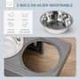 Voir la diapositive 6 : PAWHUT Gamelle double chien porte-gamelles surélevé pliable hauteur réglable 8/19/28 cm 2 gamelles acier inox. incluses gris