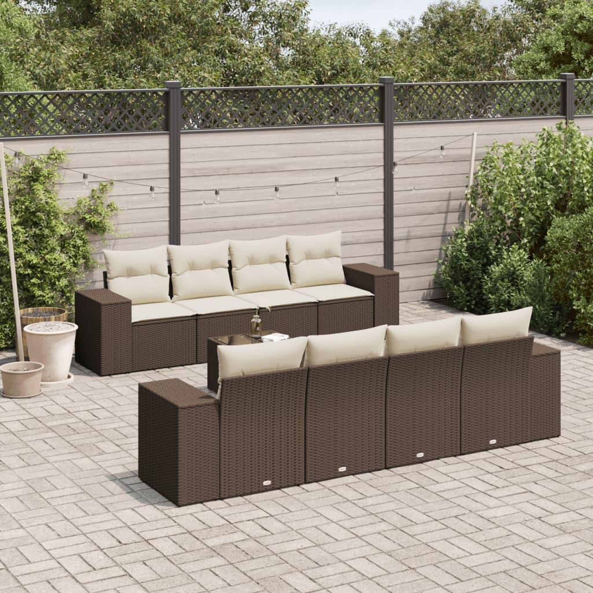 VIDAXL Salon de jardin avec coussins 9 pcs marron resine tressee