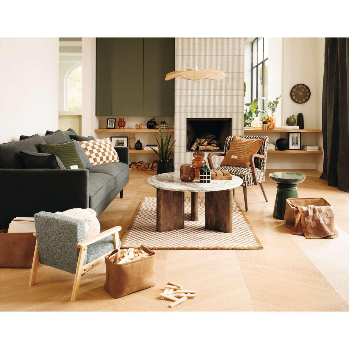 ATMOSPHERA Suspension en bois et acier PETALES - Diam 62 cm - Beige
