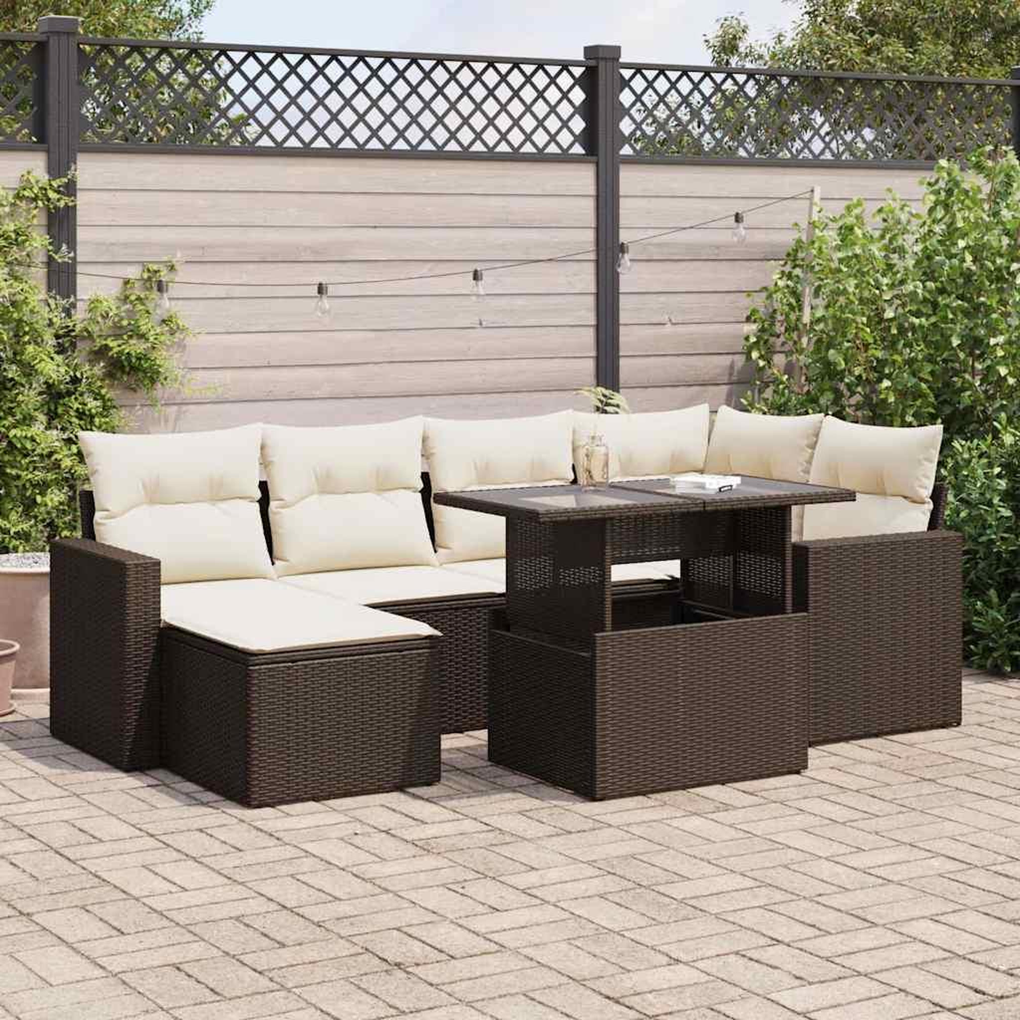 VIDAXL Salon de jardin avec coussins 7 pcs marron resine tressee