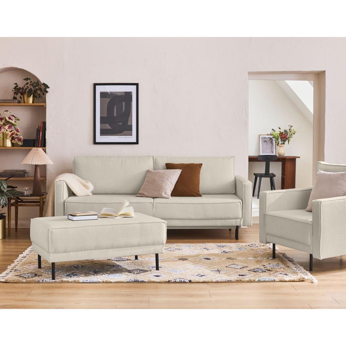 LISA DESIGN Charlie - canapé droit 3 places - convertible avec coffre - en tissu