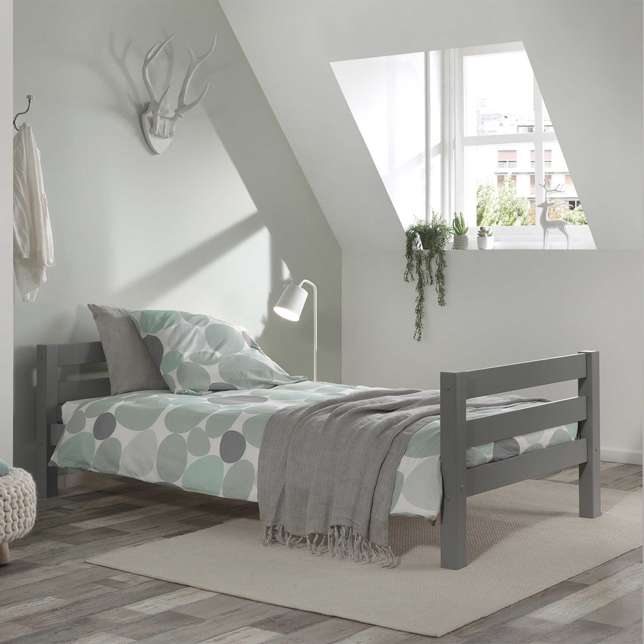 Voir la diapositive 1 : Vipack Lit 90x200 Sommier Inclus Pino - Gris