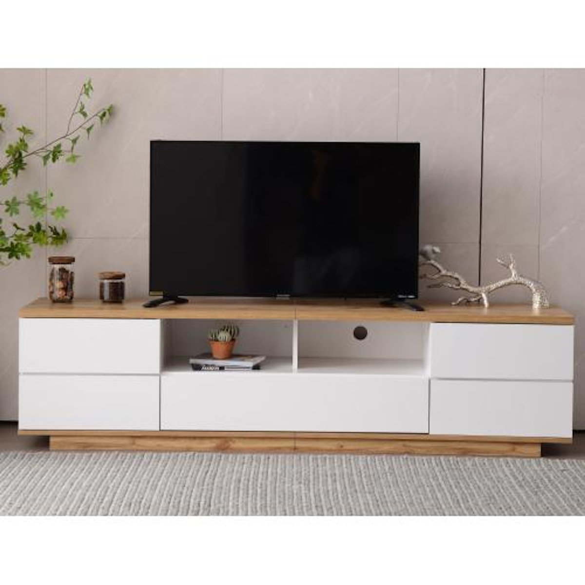 MERAX Meuble tv blanc+naturel 180 cm mdf