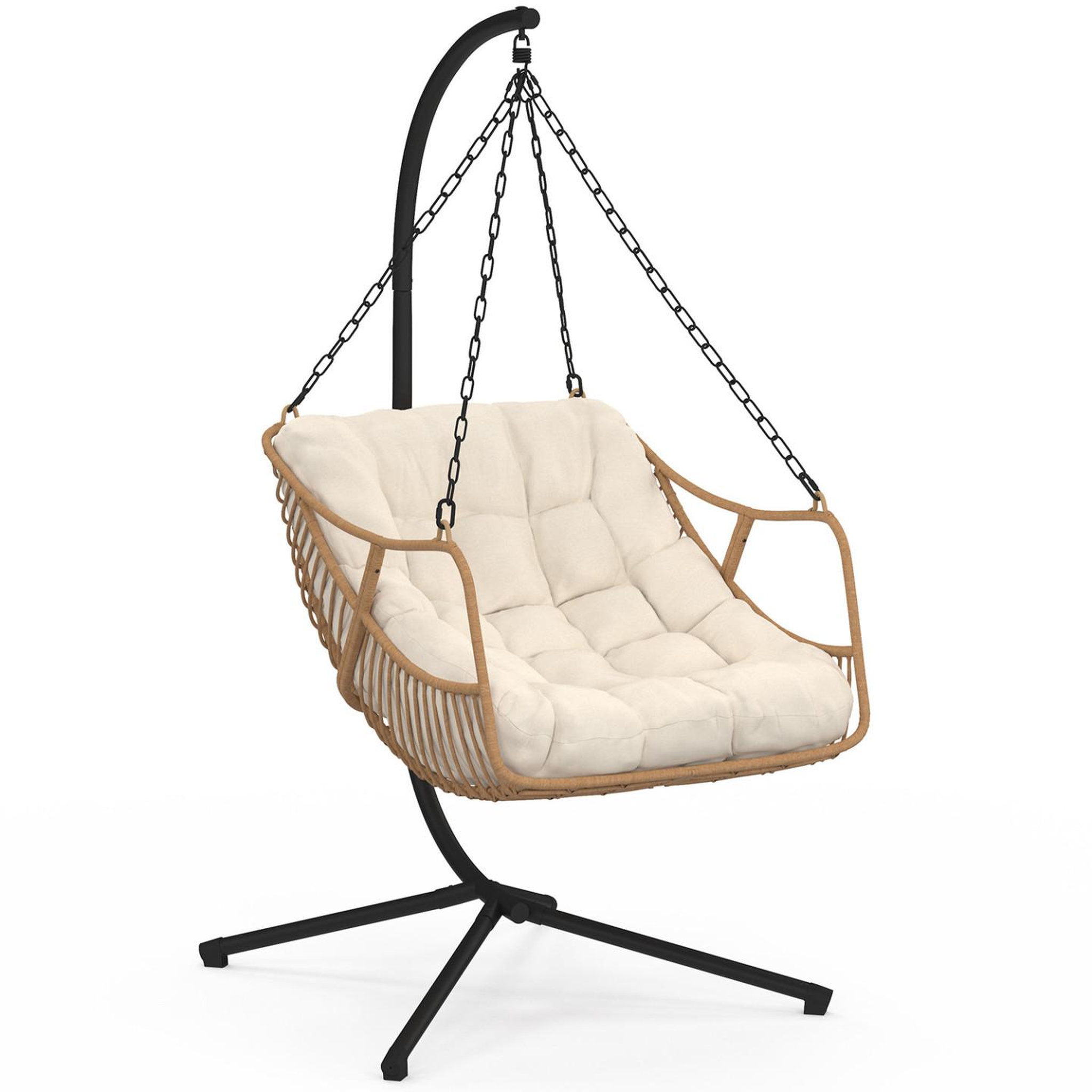 ID MARKET Fauteuil suspendu relax loa ajouré effet rotin avec coussin écru