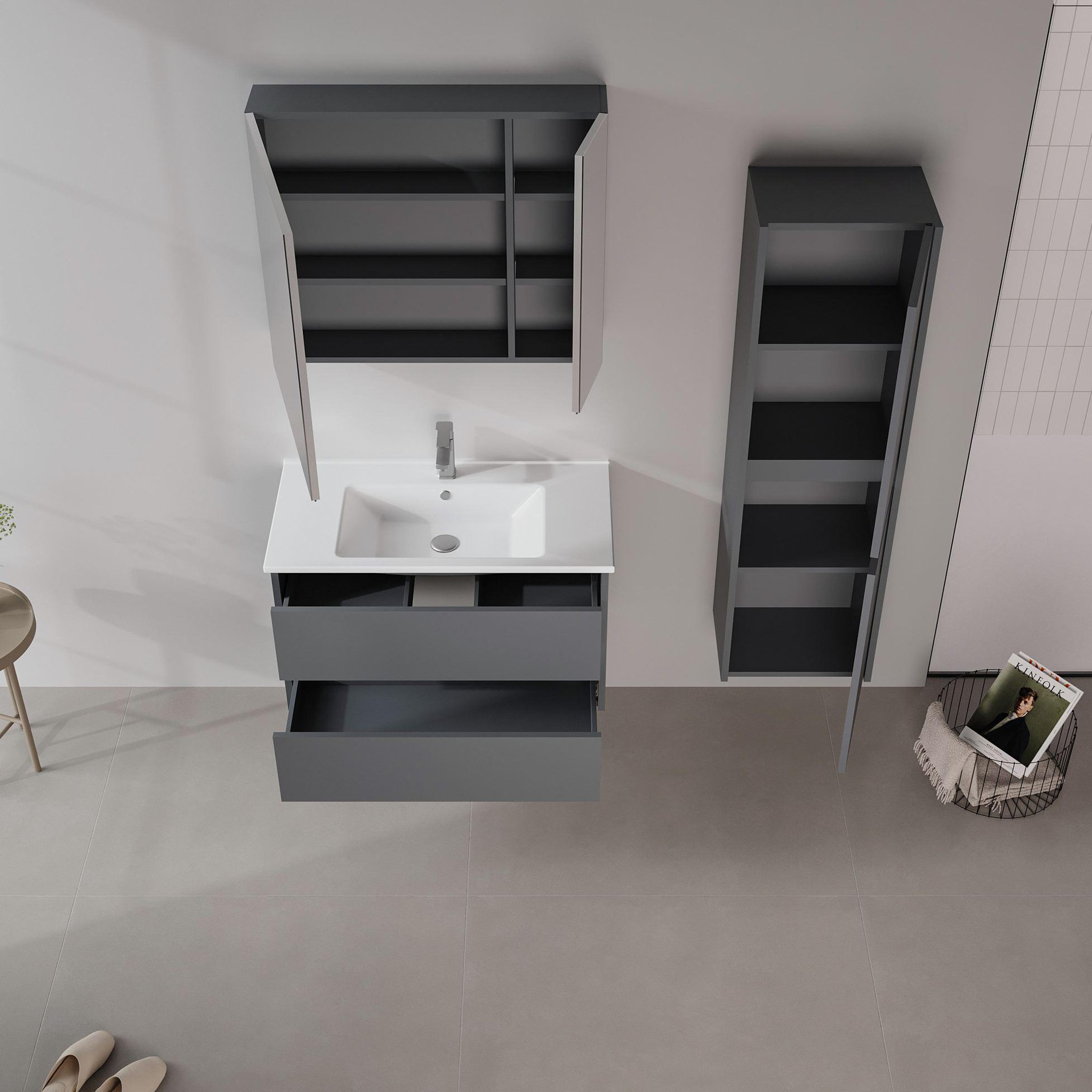 Voir la diapositive 3 : Habitat et Jardin Meuble vasque  side 85 v2  - 85 x 45 x 52 cm - matte anthracite