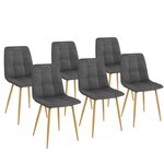 ID MARKET Lot de 6 chaises MILA en velours gris foncé pied effet bois pour salle à manger