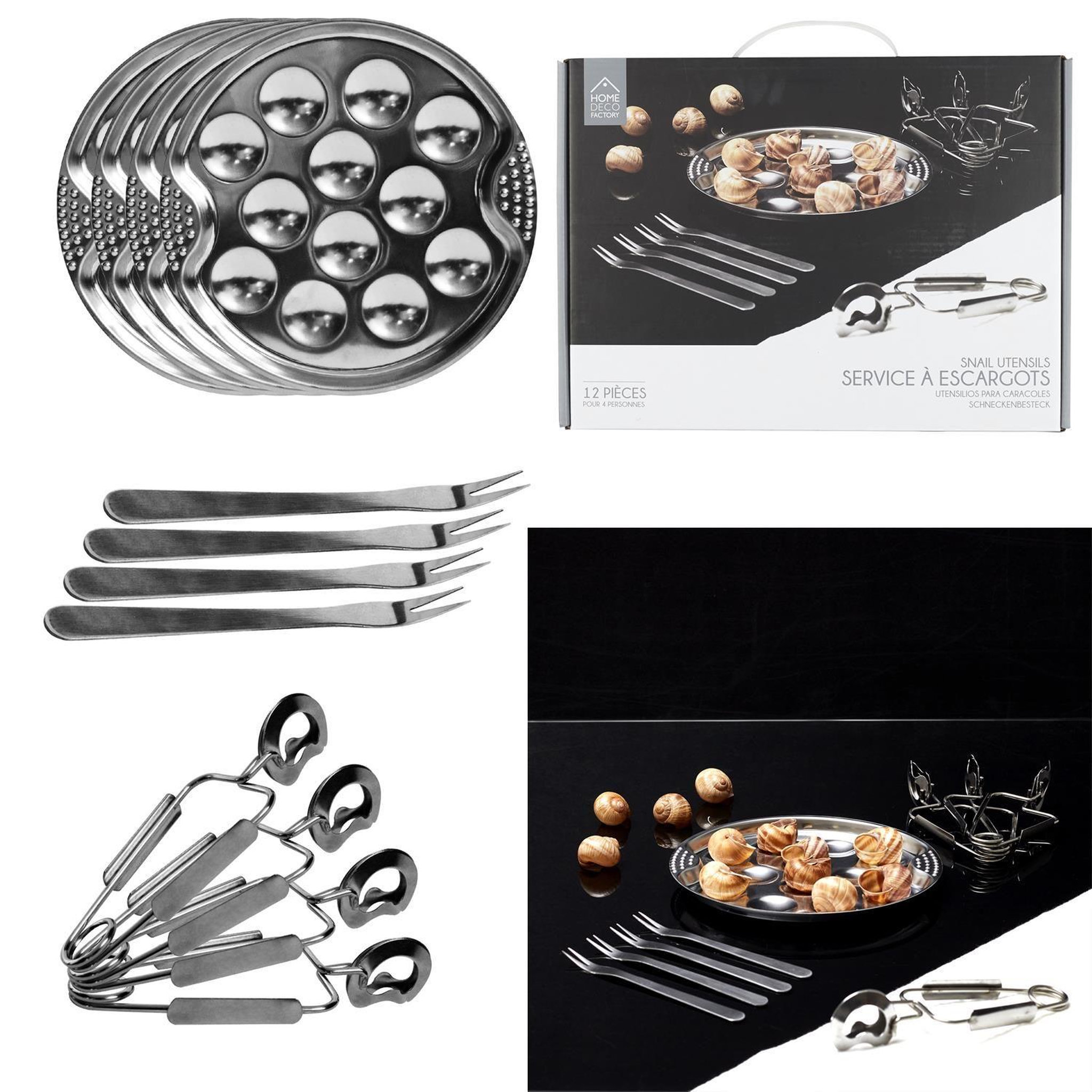 Voir la diapositive 4 : The Home Deco Factory Service à escargots inox pour 4 personnes