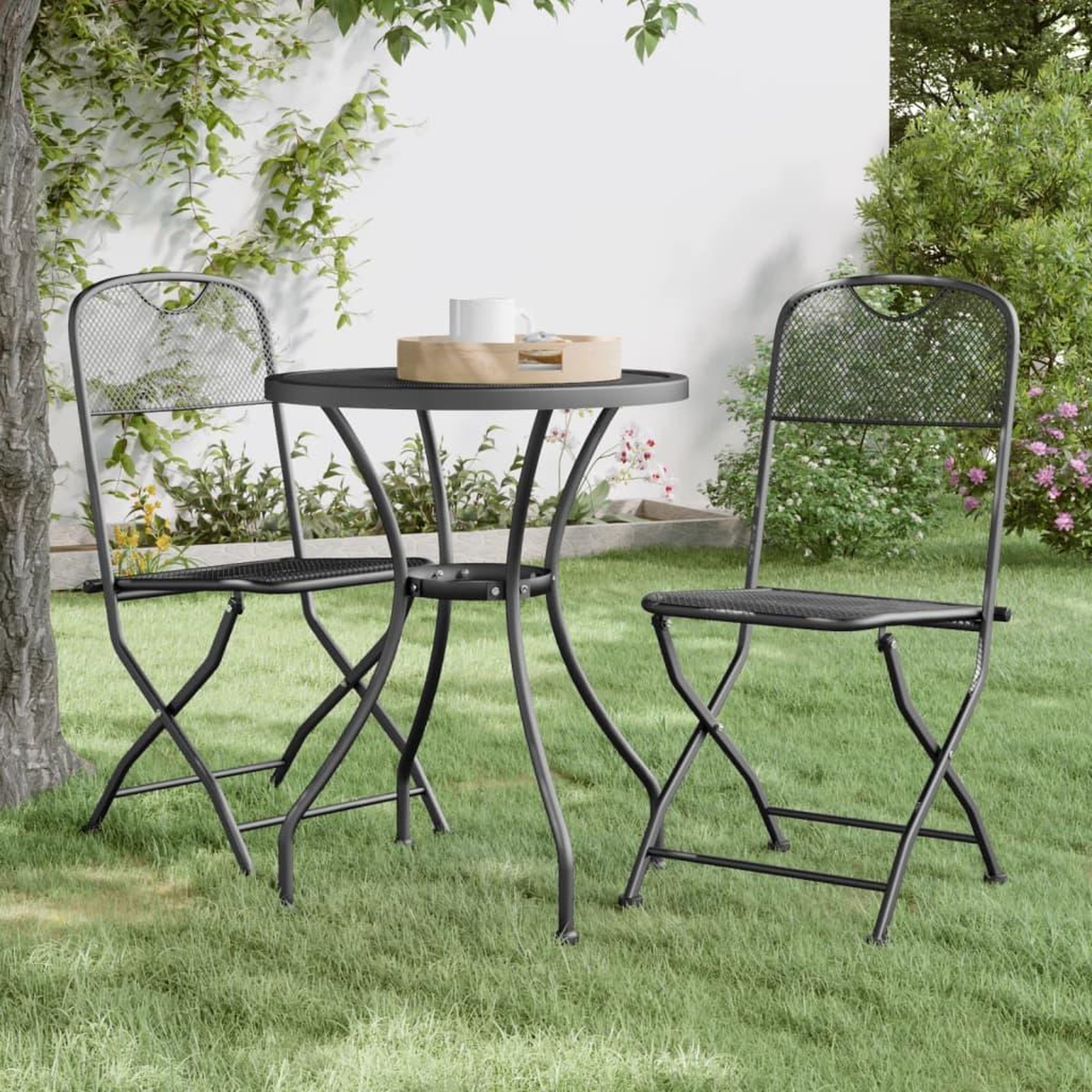 VIDAXL Chaises pliables jardin lot de 2 Maille metallique Anthracite
