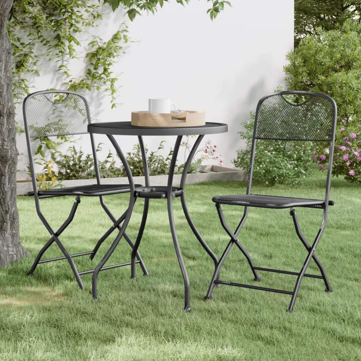 VIDAXL Chaises pliables jardin lot de 2 Maille metallique Anthracite