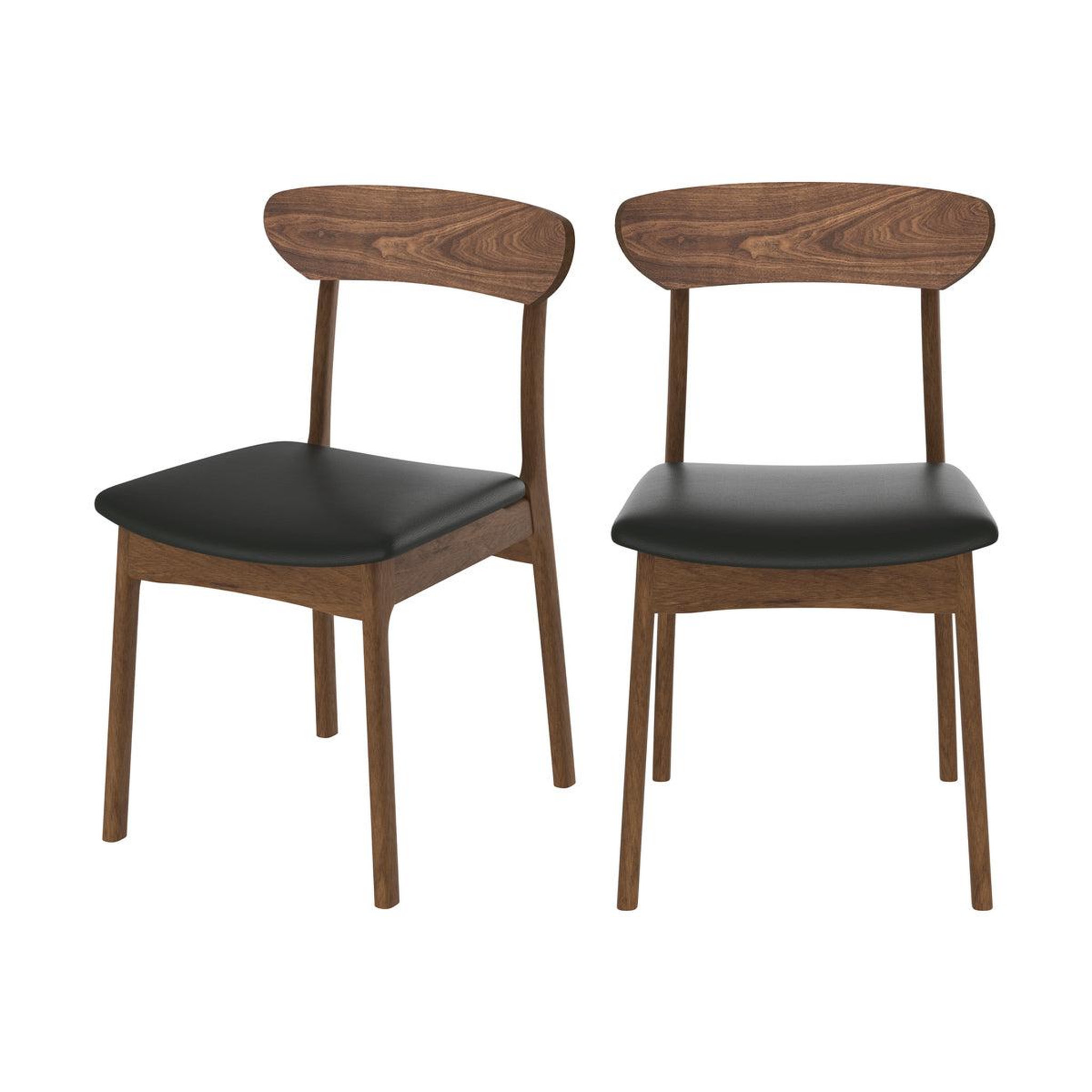 MAISON PAVANE Lot de 2 chaises en cuir synthétique noir et bois foncé-lana