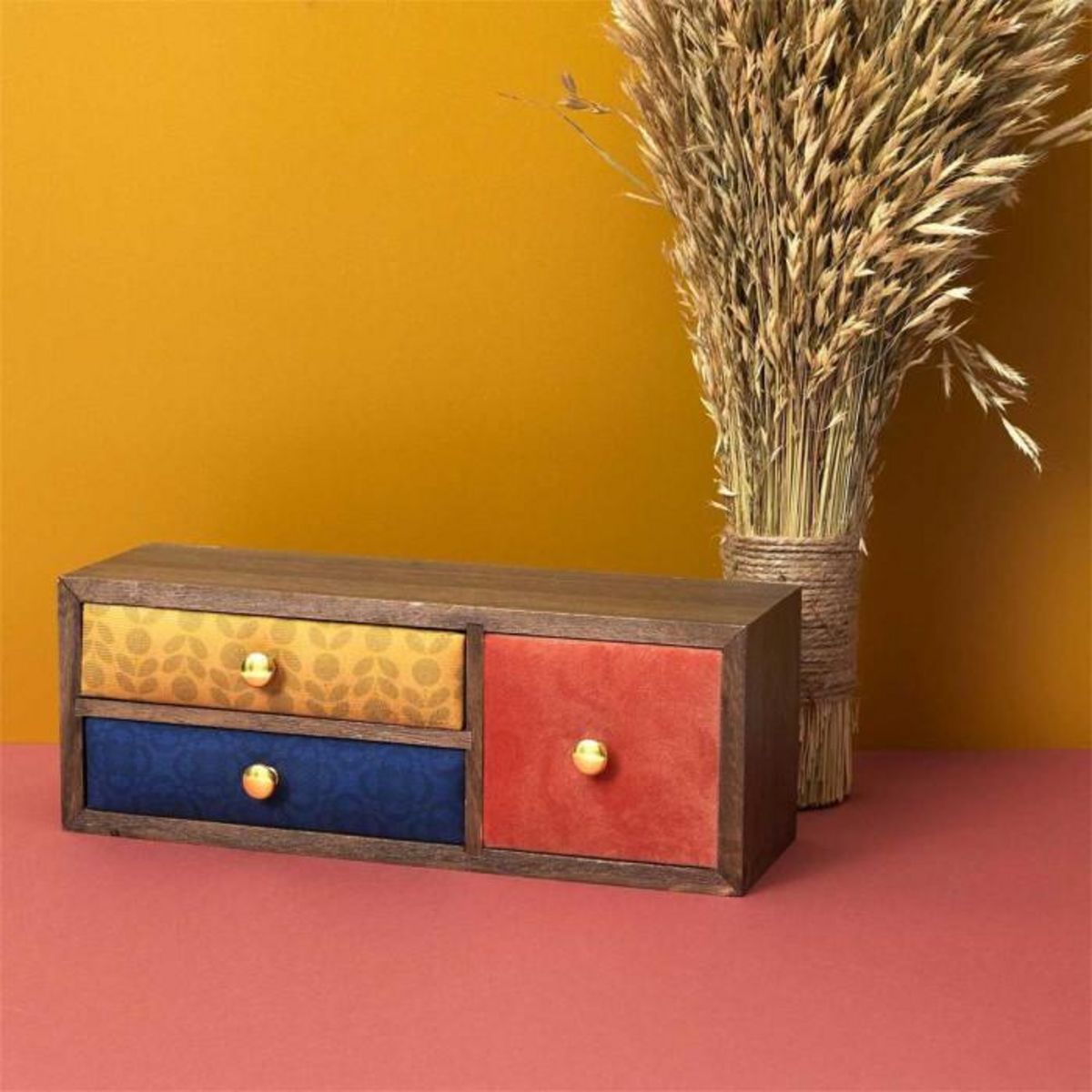 Paris Prix Boîte Déco 3 Tiroirs  Velours  30cm Multicolore