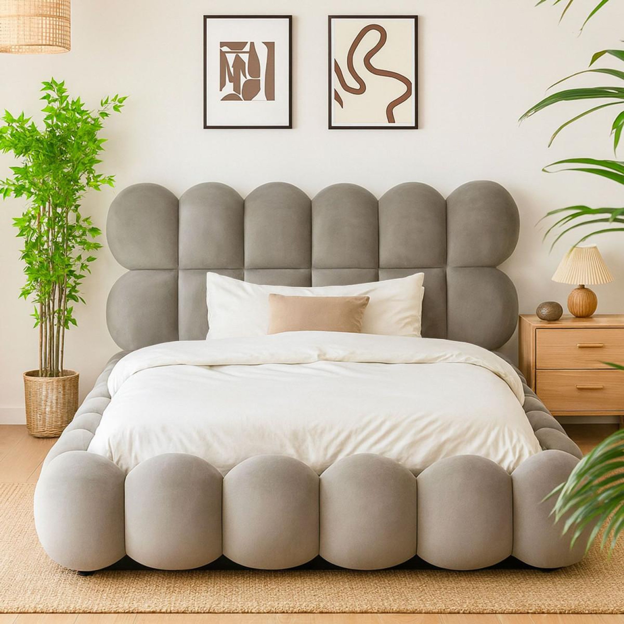Voir la diapositive 6 : Paris Prix Lit coffre en velours  bubble  160x200cm gris