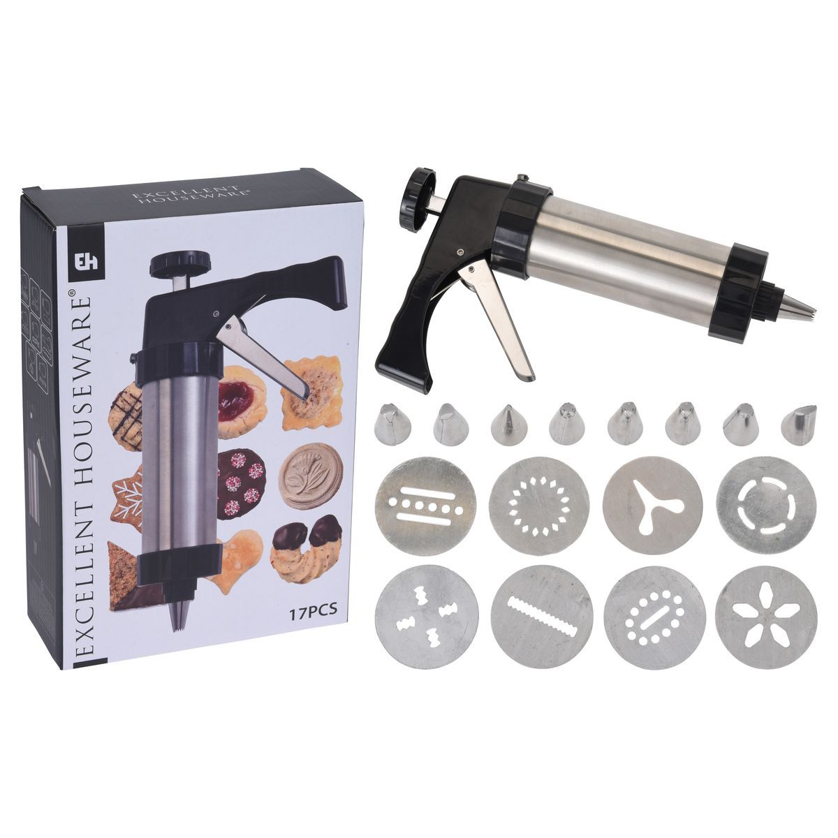 Pistolet à biscuits 17 pièces inox