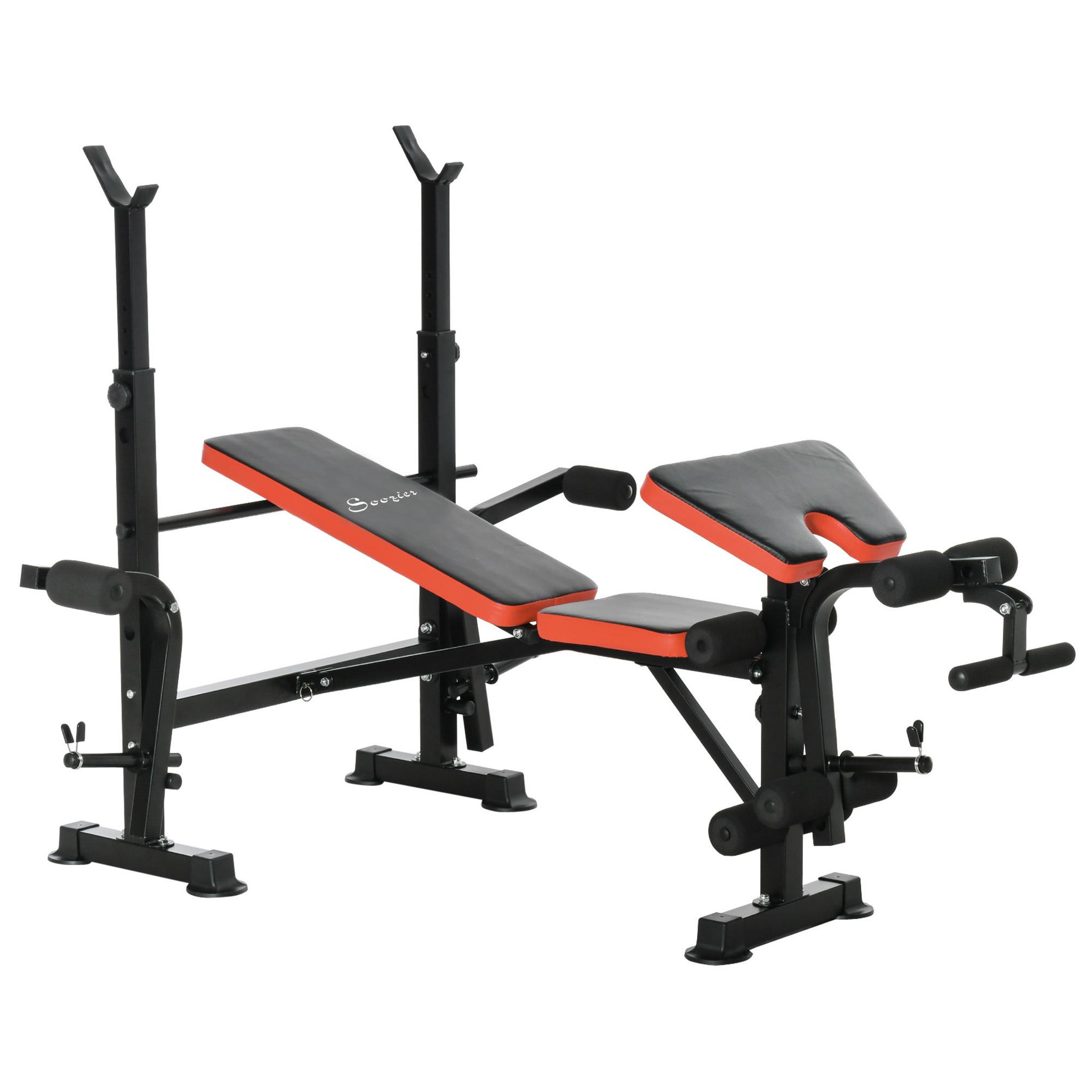 HOMCOM Banc de musculation fitness entrainement complet avec support d'haltères dossier réglable acier noir rouge