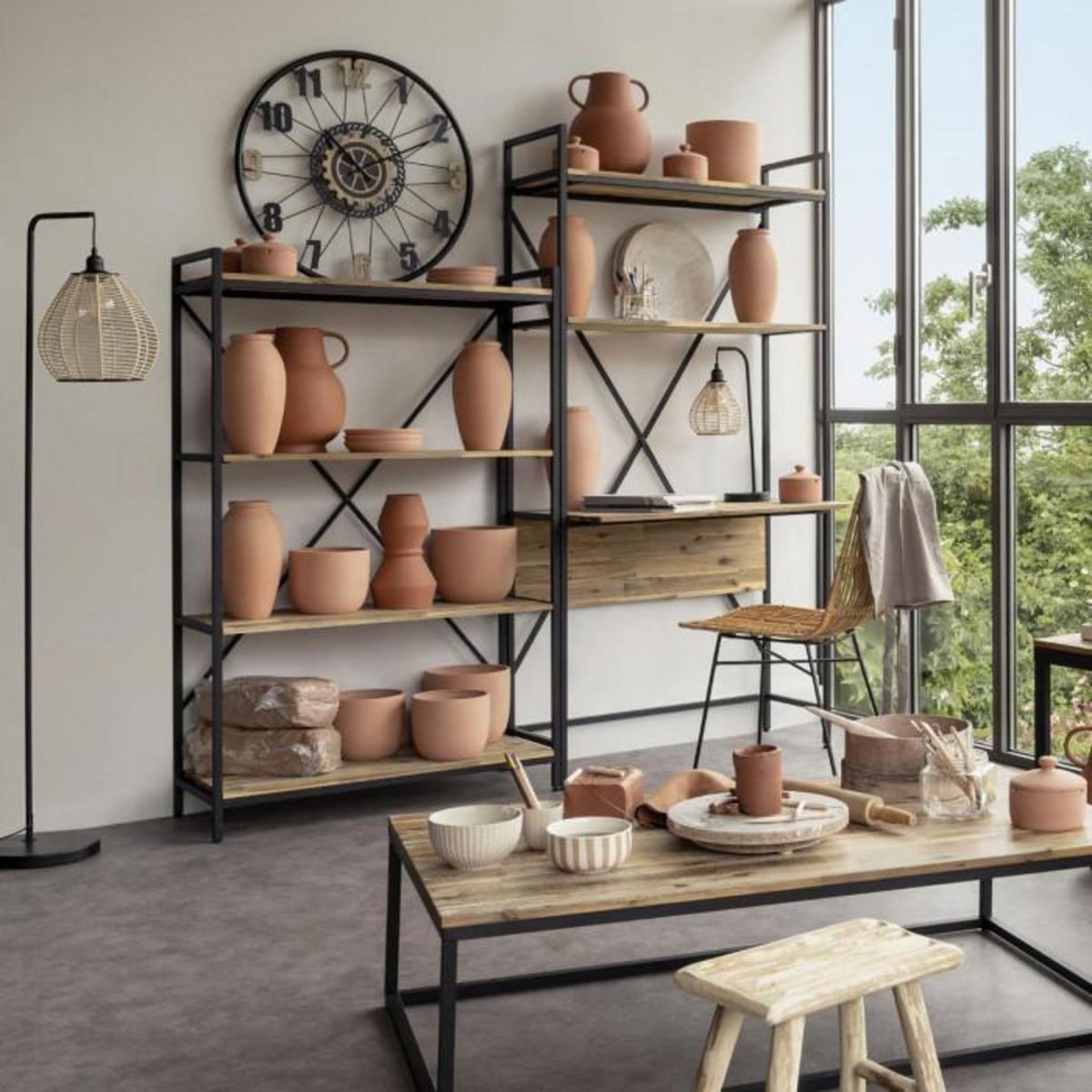 ATMOSPHERA Lampe à Poser en Métal  Delia  47cm Noir & Naturel