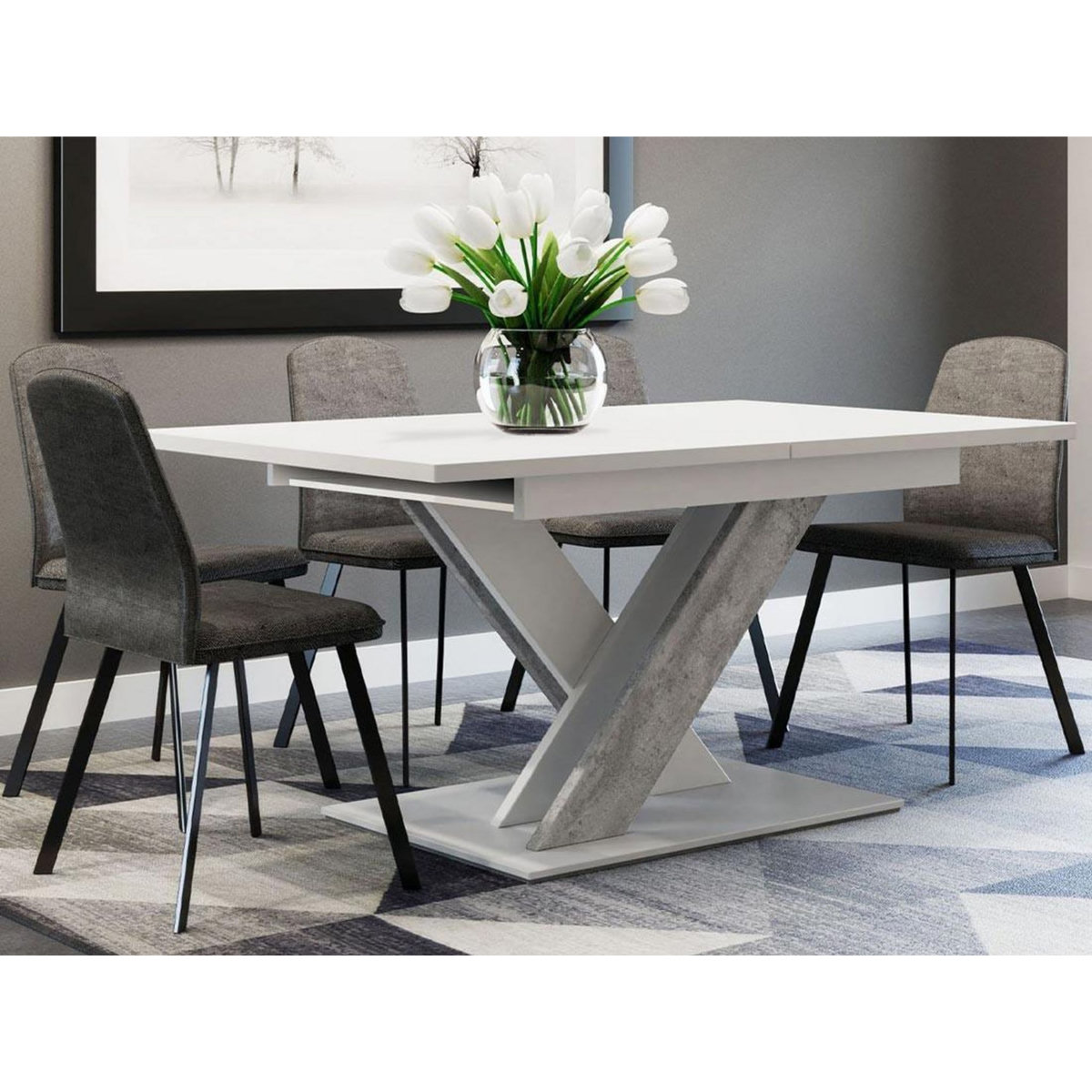 BEST MOBILIER Buriti - table à manger extensible - blanc et effet marbre - 4 à 6 personnes