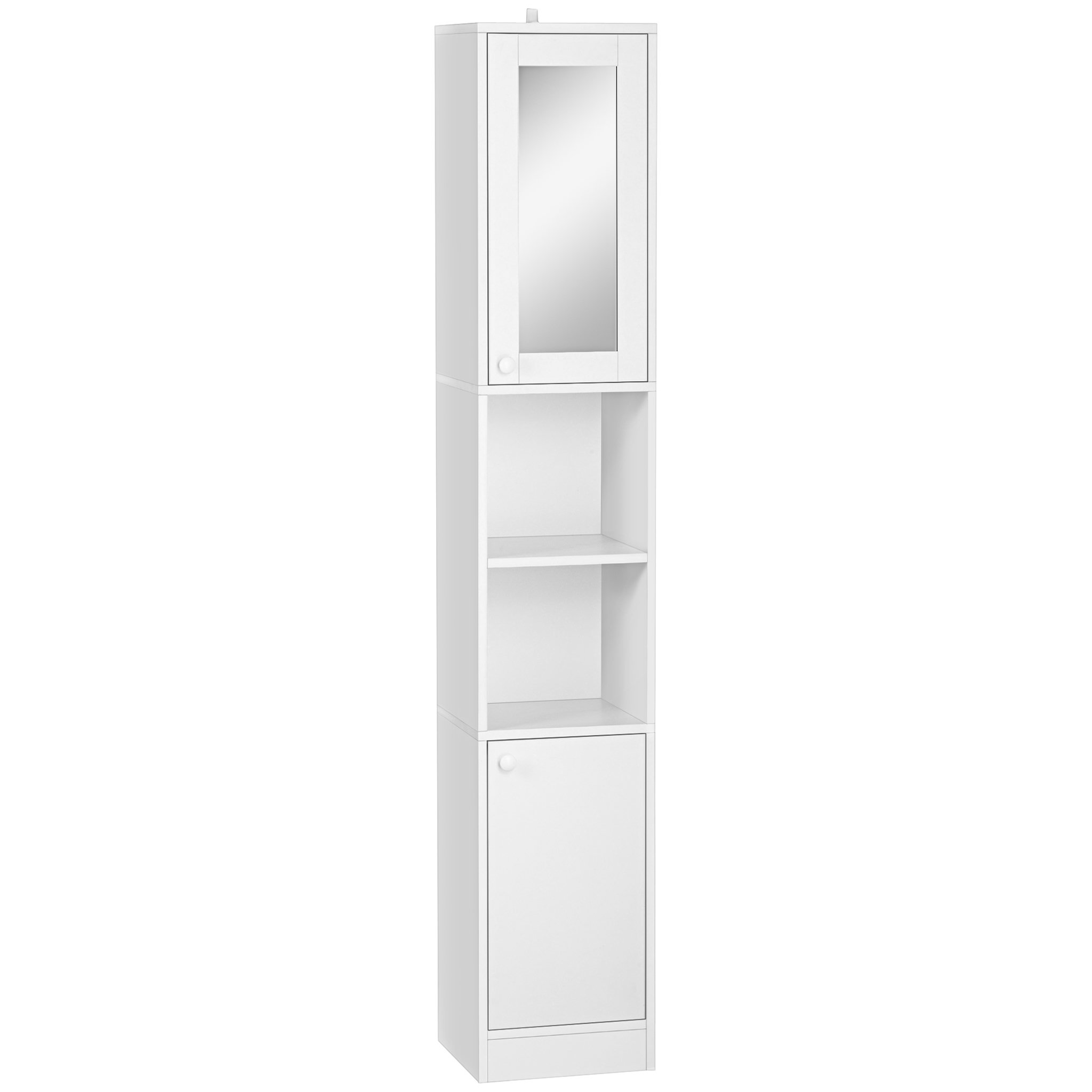 Voir la diapositive 1 : KLEANKIN Meuble colonne de salle de bain 2 portes avec étagères réglables 2 niches miroir panneaux particules blanc