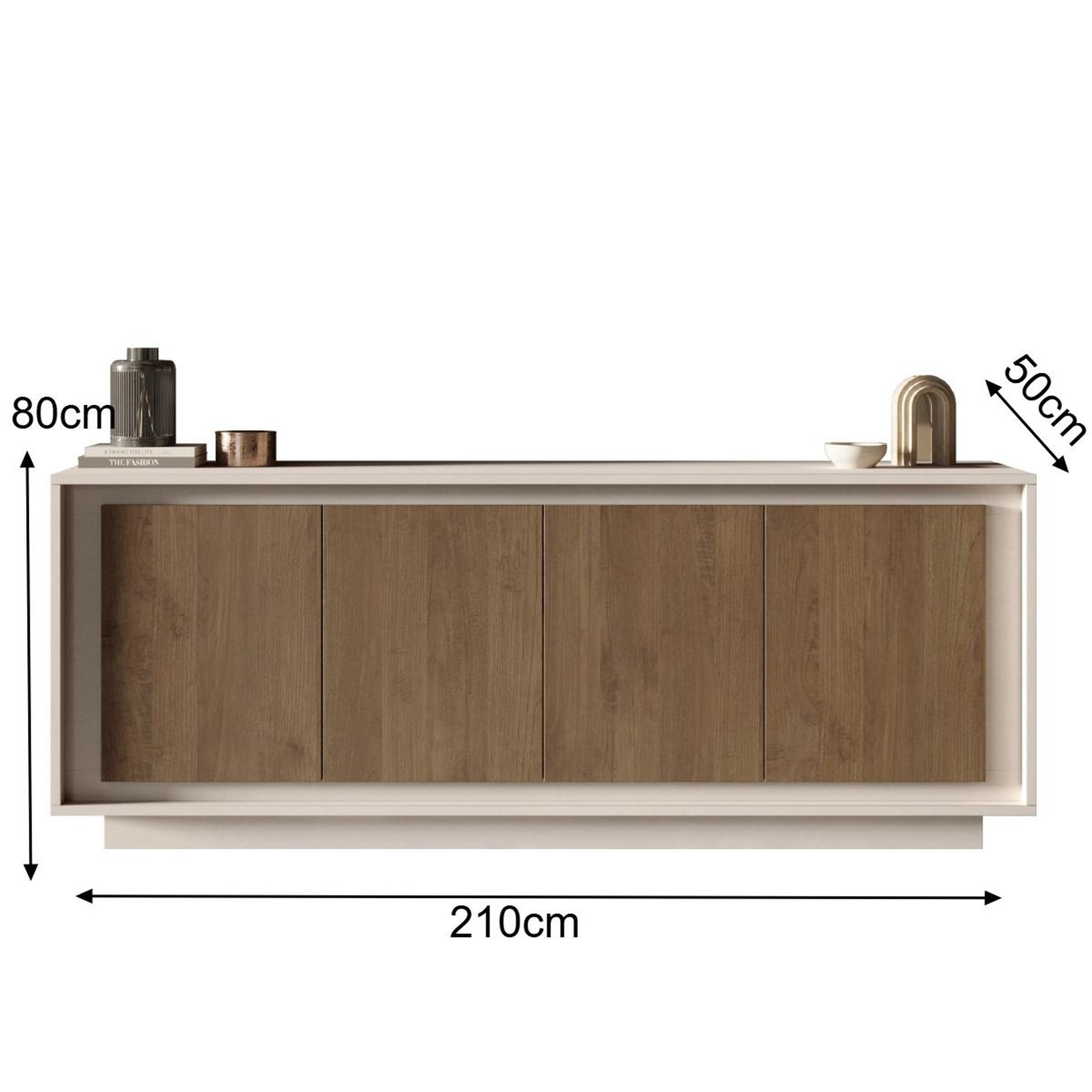 Voir la diapositive 5 : JLC KREATION Buffet bas contemporain 4 portes beige et noyer yori
