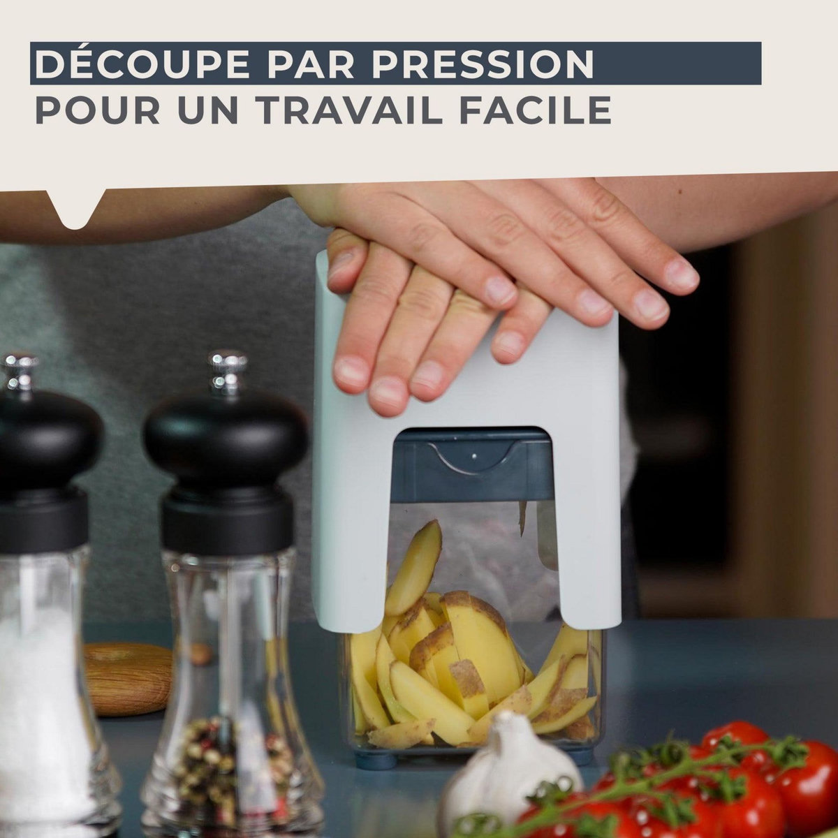 Fackelmann Coupe frites manuel avec récipient et brosse de nettoyage Fackelmann Easy Prepare