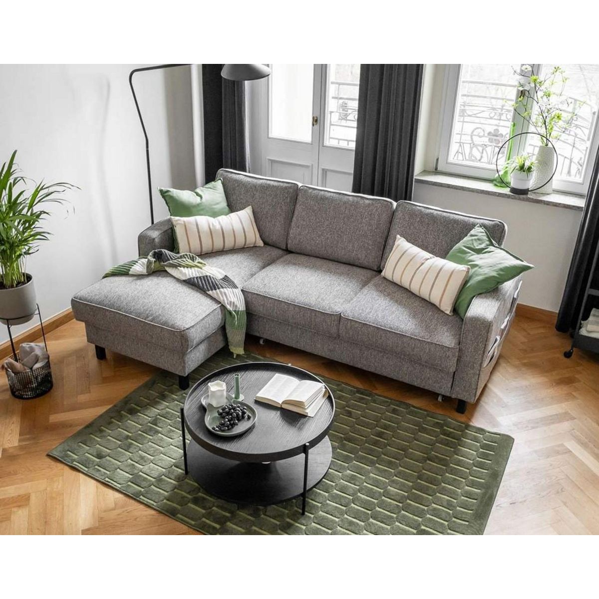 BEST MOBILIER Molly - canapé d'angle gauche 4 places convertible avec coffre en tissu