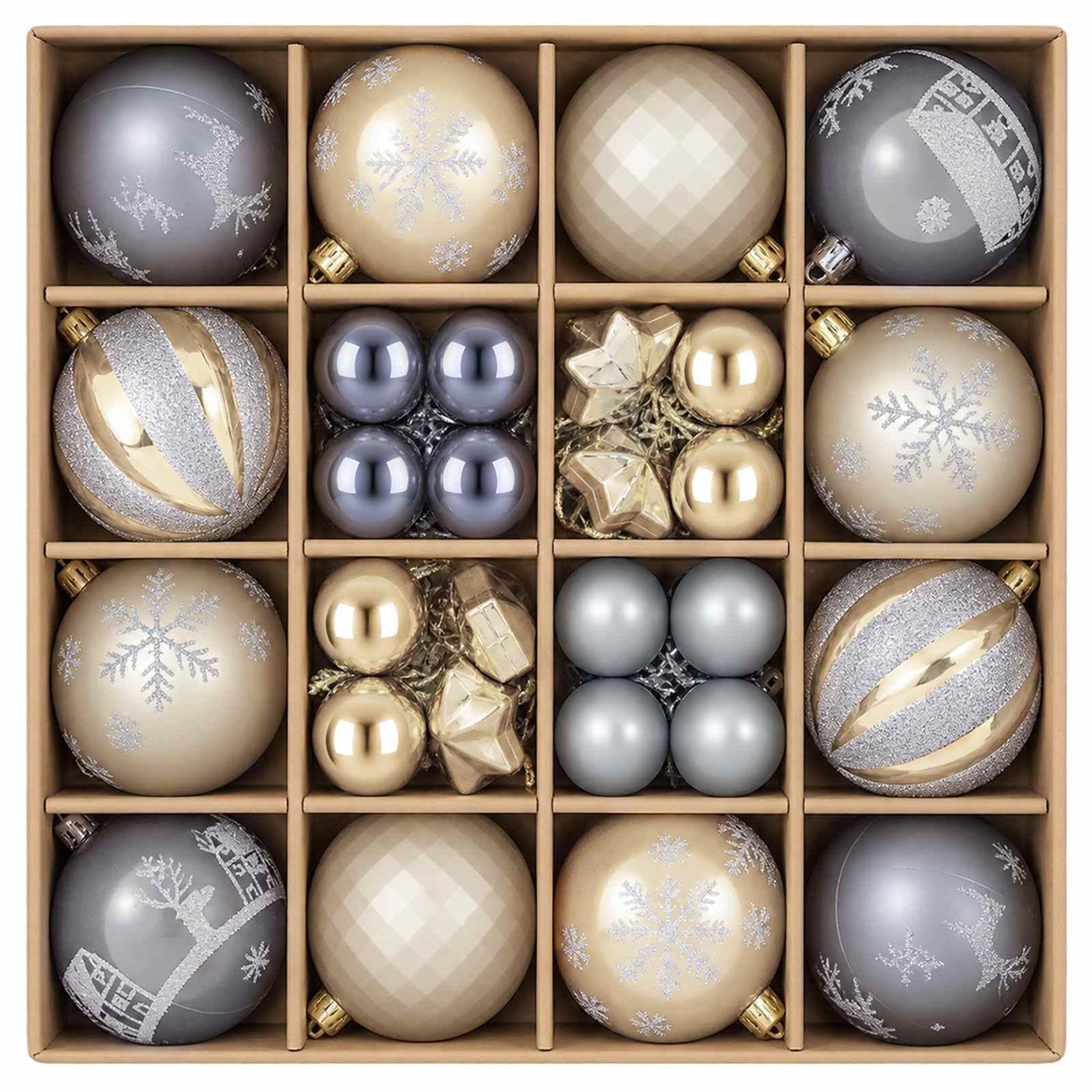 Voir la diapositive 4 : VIDAXL Ensemble de boules de Noël 88 pc Dore et gris Diam. 6 cm