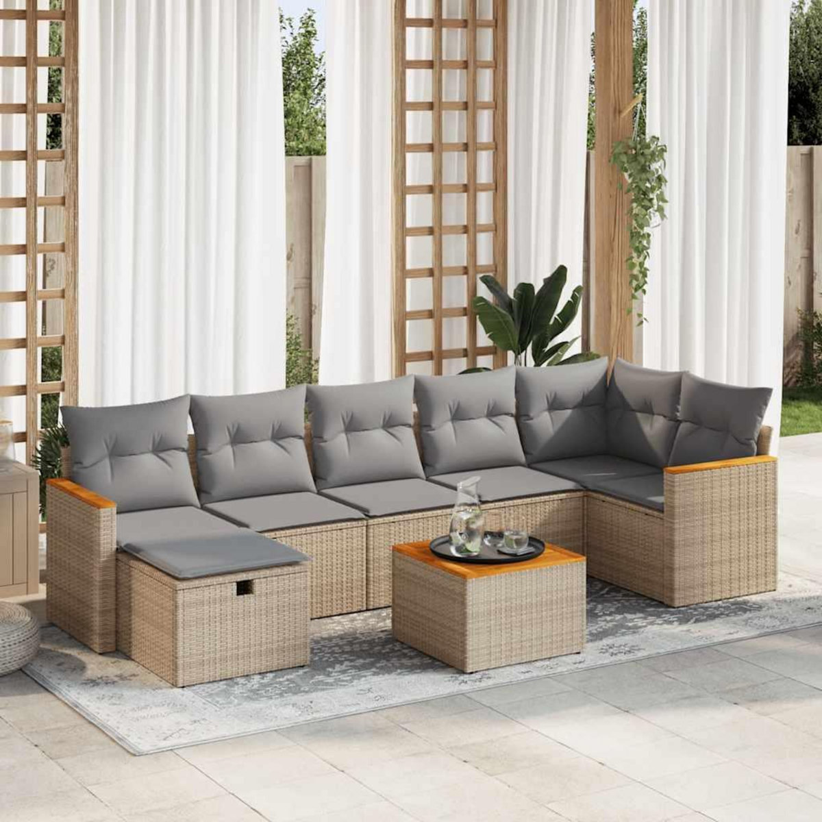 VIDAXL Salon de jardin avec coussins 8 pcs beige resine tressee