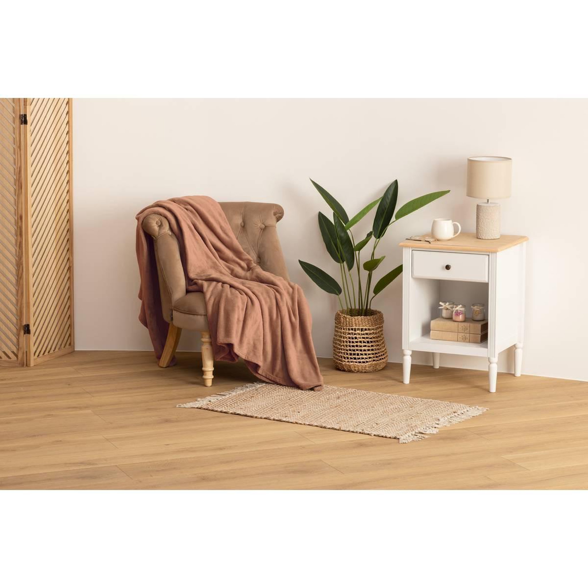 Voir la diapositive 6 : ATMOSPHERA Plaid uni microfibre  kiesa  180x260cm terre de rose