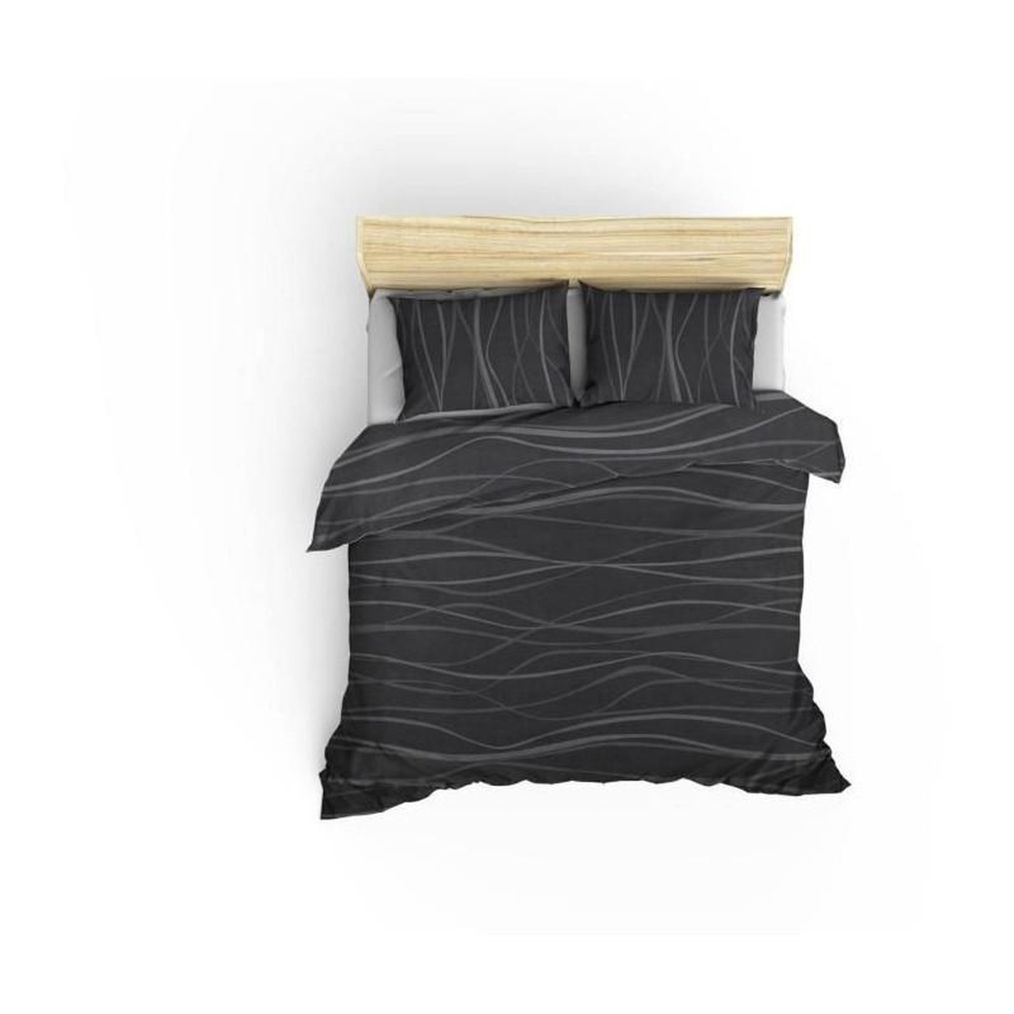 Voir la diapositive 2 : GENERIQUE Parure de lit - 1 housse de couette 220 x 240 cm + 2 taies d'oreiller 60 x 60 cm - 65% coton, 35% polyester - Gris