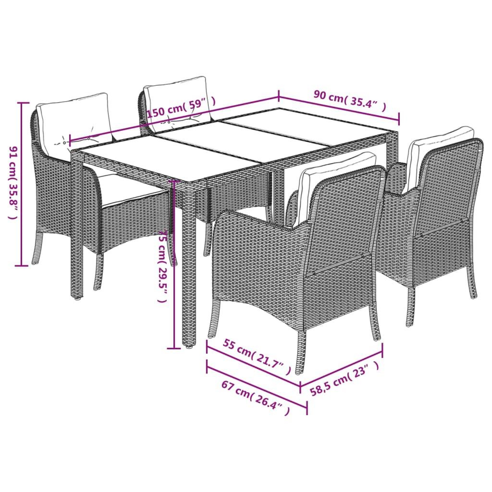 Voir la diapositive 6 : VIDAXL Ensemble a manger de jardin coussins 5pcs Noir Resine tressee