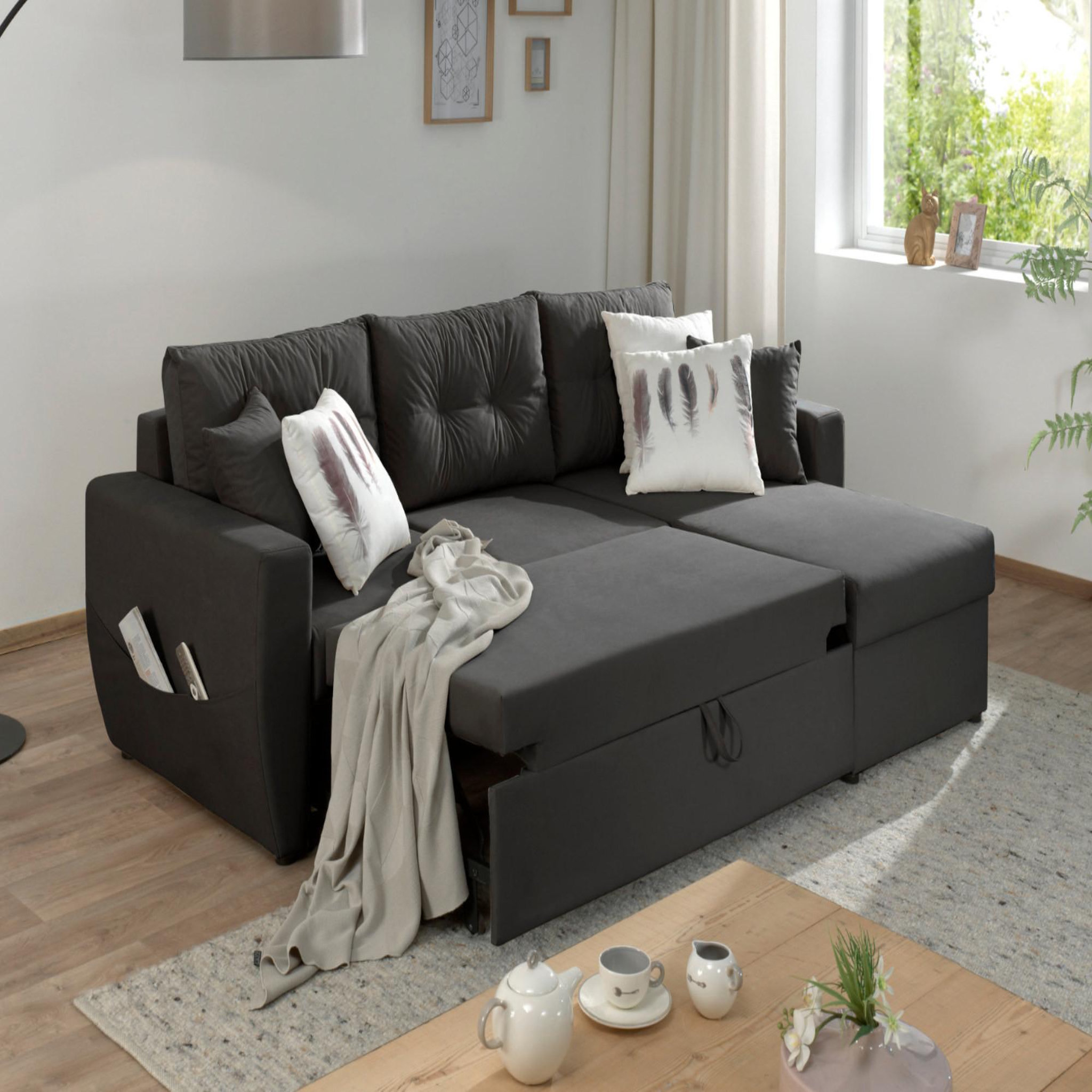 Voir la diapositive 3 : BEST MOBILIER Astoria - canapé d'angle réversible - convertible avec coffre - style contemporain- 4 places