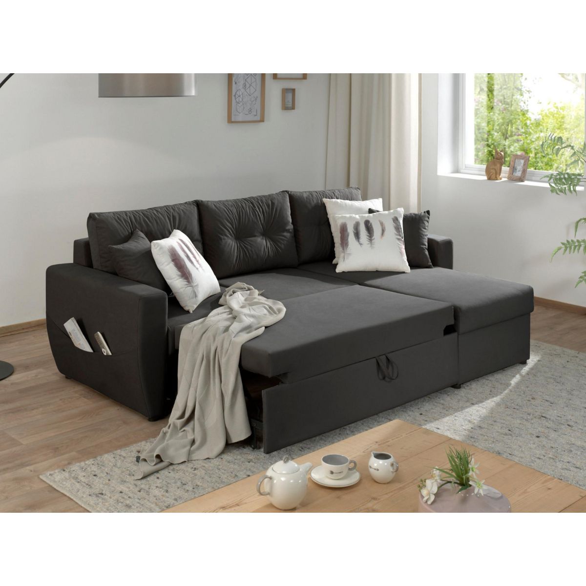 BEST MOBILIER Astoria - canapé d'angle réversible - convertible avec coffre - style contemporain- 4 places