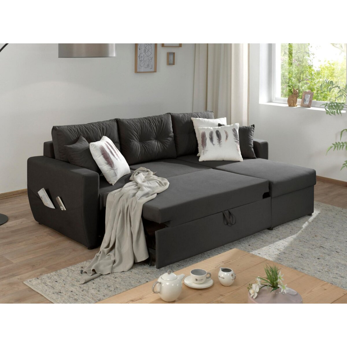 BEST MOBILIER Astoria - canapé d'angle réversible - convertible avec coffre - style contemporain- 4 places