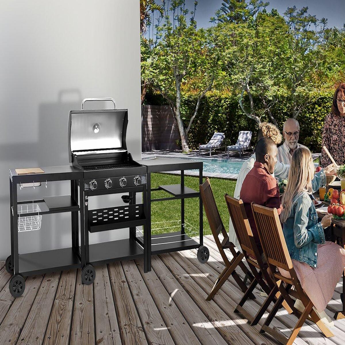 Habitat et Jardin Barbecue à gaz cuisine d'extérieur - 12 kw - 4 brûleurs - Noir
