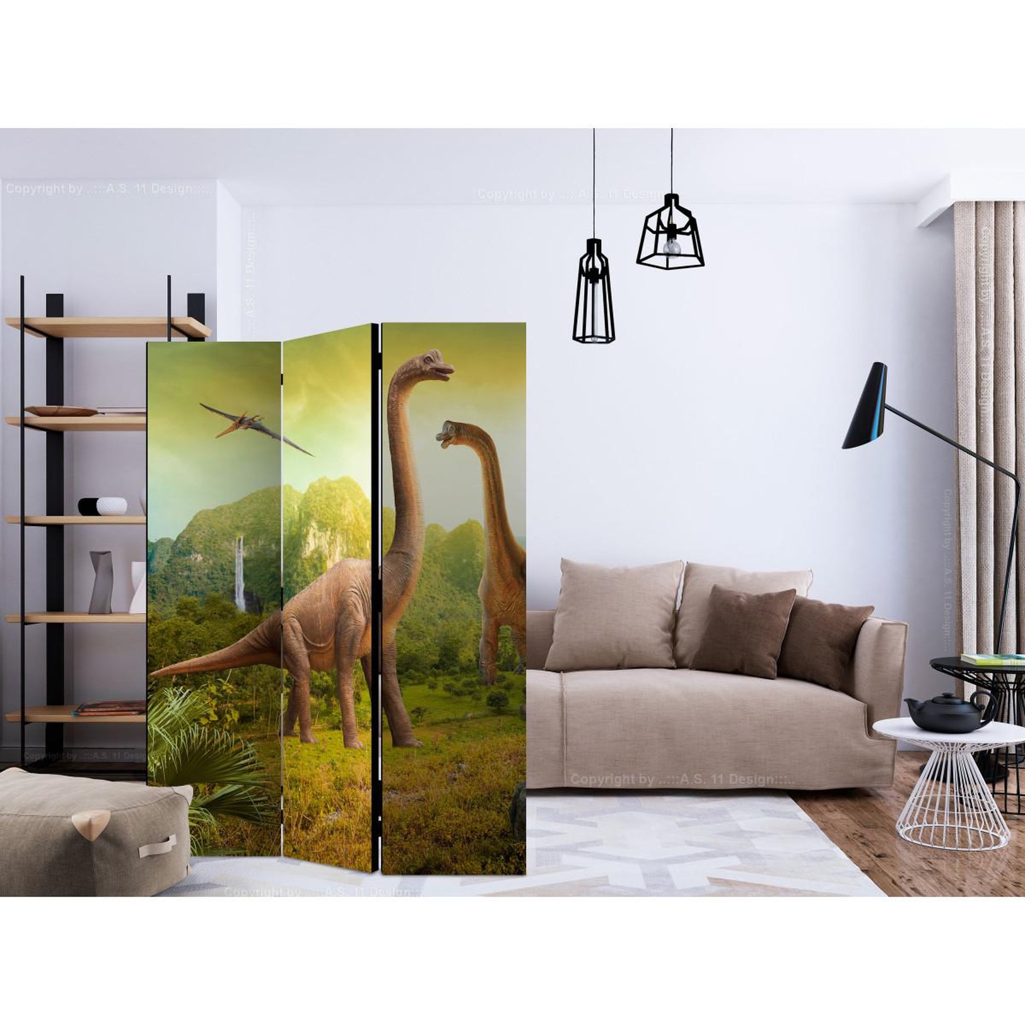 Voir la diapositive 2 : Paris Prix Paravent 3 volets  dinosaurs  135x172cm