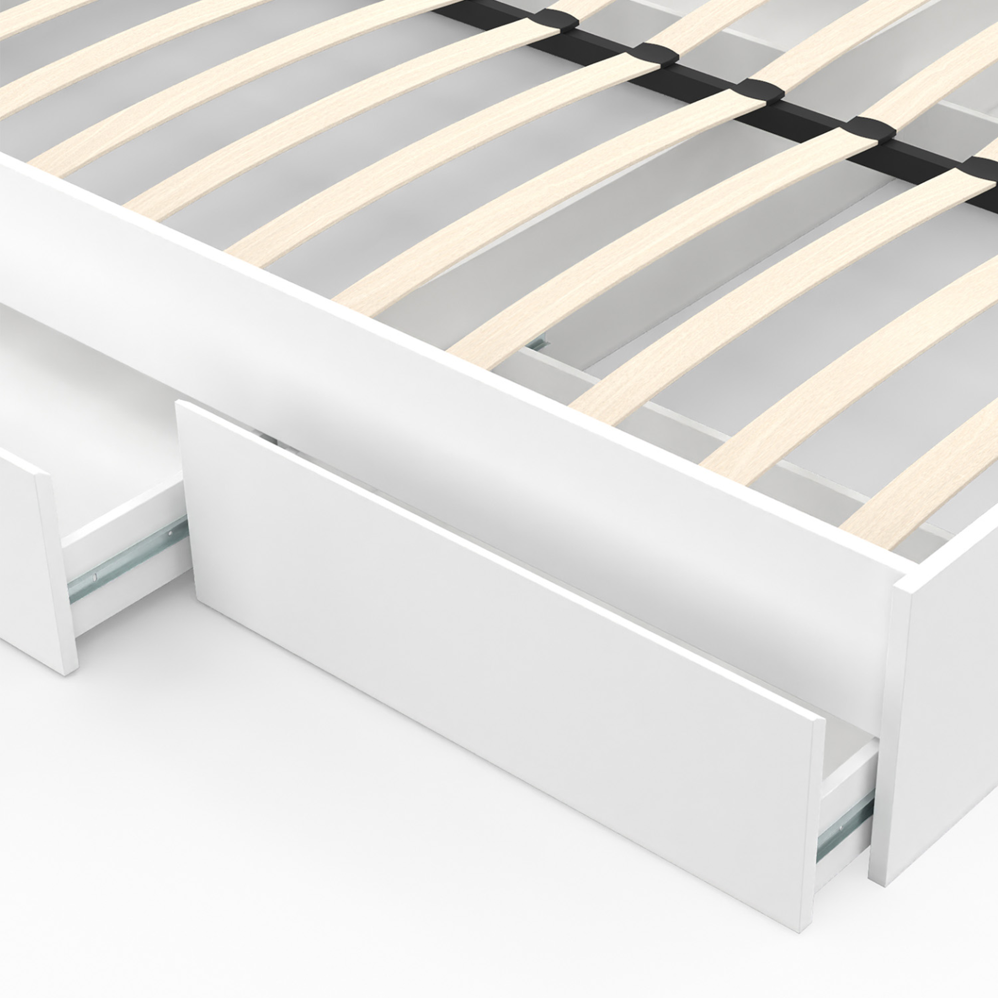 Voir la diapositive 6 : ID MARKET Cadre de lit double tomi 4 tiroirs avec sommier 140 x 190 cm blanc